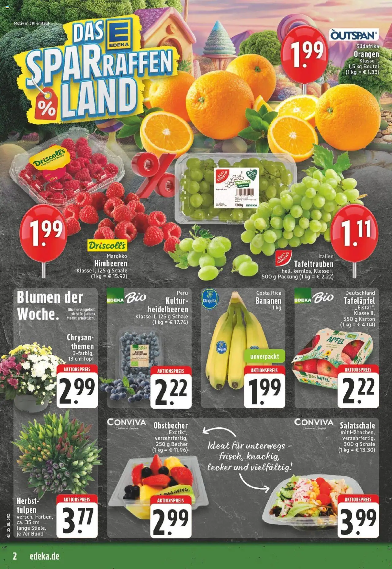 Edeka prospekt Lienen	 – gültig ab 13.10.2025 | Seite: 2 | Produkte: Himbeeren, Blumen, Äpfel, Orangen