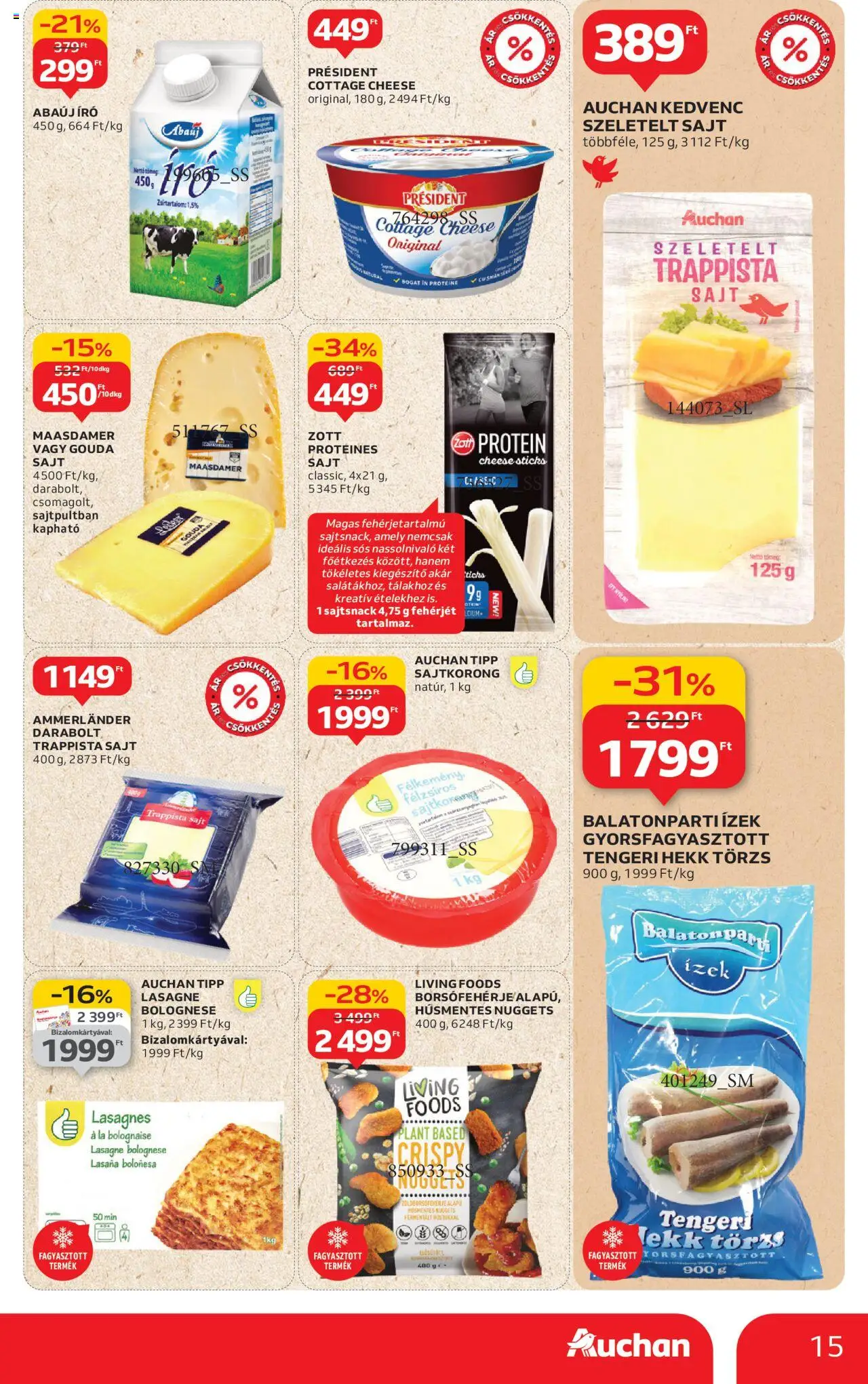 Auchan akciós ujság - amely érvényes a következő dátumtól: 28.08.2025 | Oldal: 15 | Termékek: Protein, Sajt, Lasagne, Szeletelt sajt