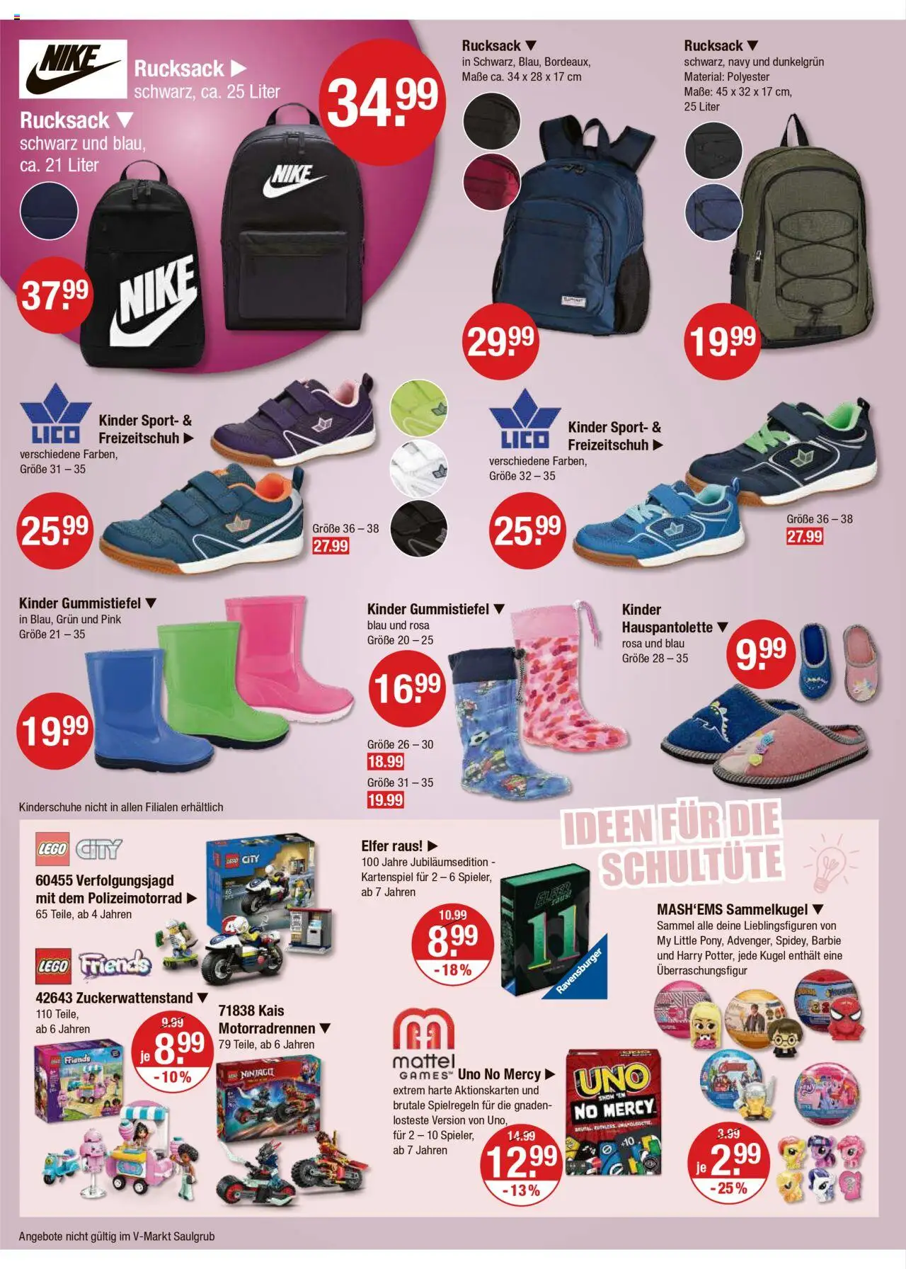 V-Markt - Oberbayern – gültig ab 11.09.2025 | Seite: 22 | Produkte: Freizeitschuh, Gummistiefel, Rucksack