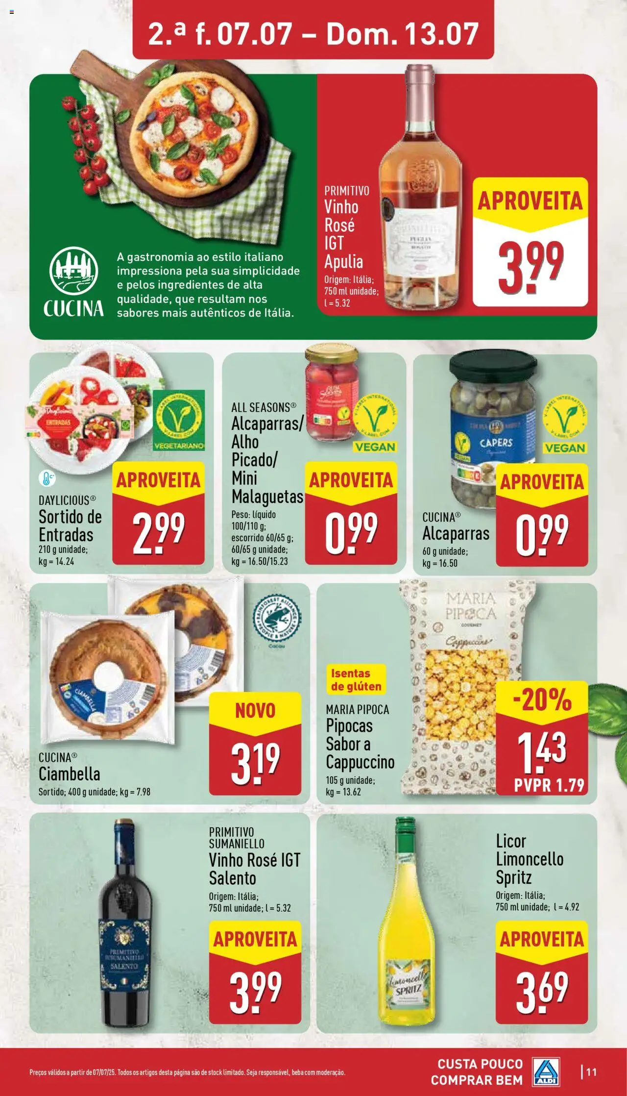 Aldi folheto │ válido de 07.07.2025 | Página: 11 | Produtos: Limoncello, Licor, Vinho, Alcaparras