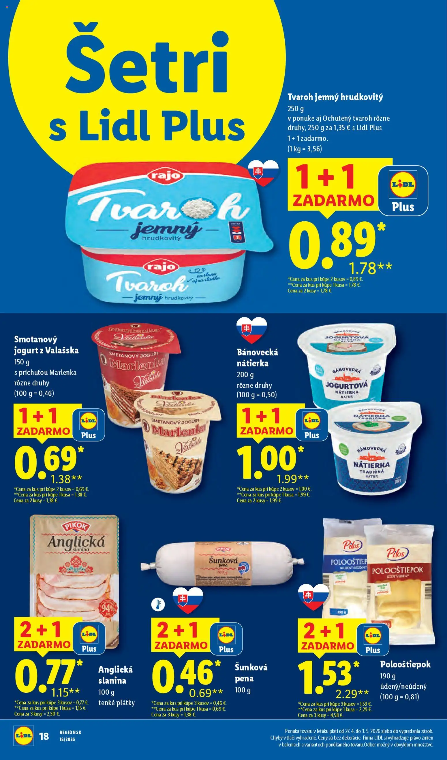 Nové Lidl akcie – leták je platný od 27.04.2026 | Strana: 20 | Produkty: Jogurt, Slanina, Marlenka, Tvaroh