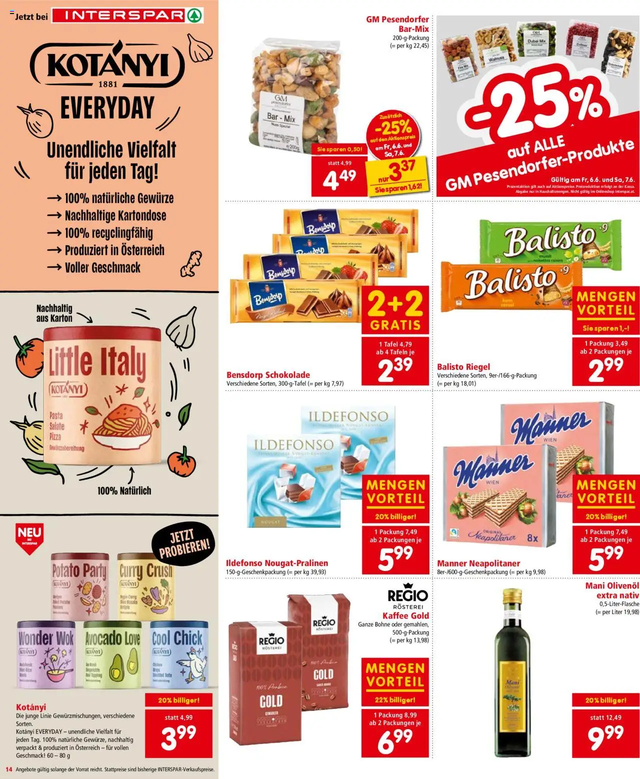 Interspar Flugblatt - Kärnten gültig ab 05.06.2025 | Seite: 14 | Produkte: Gewürze, Kaffee, Schokolade, Pizza