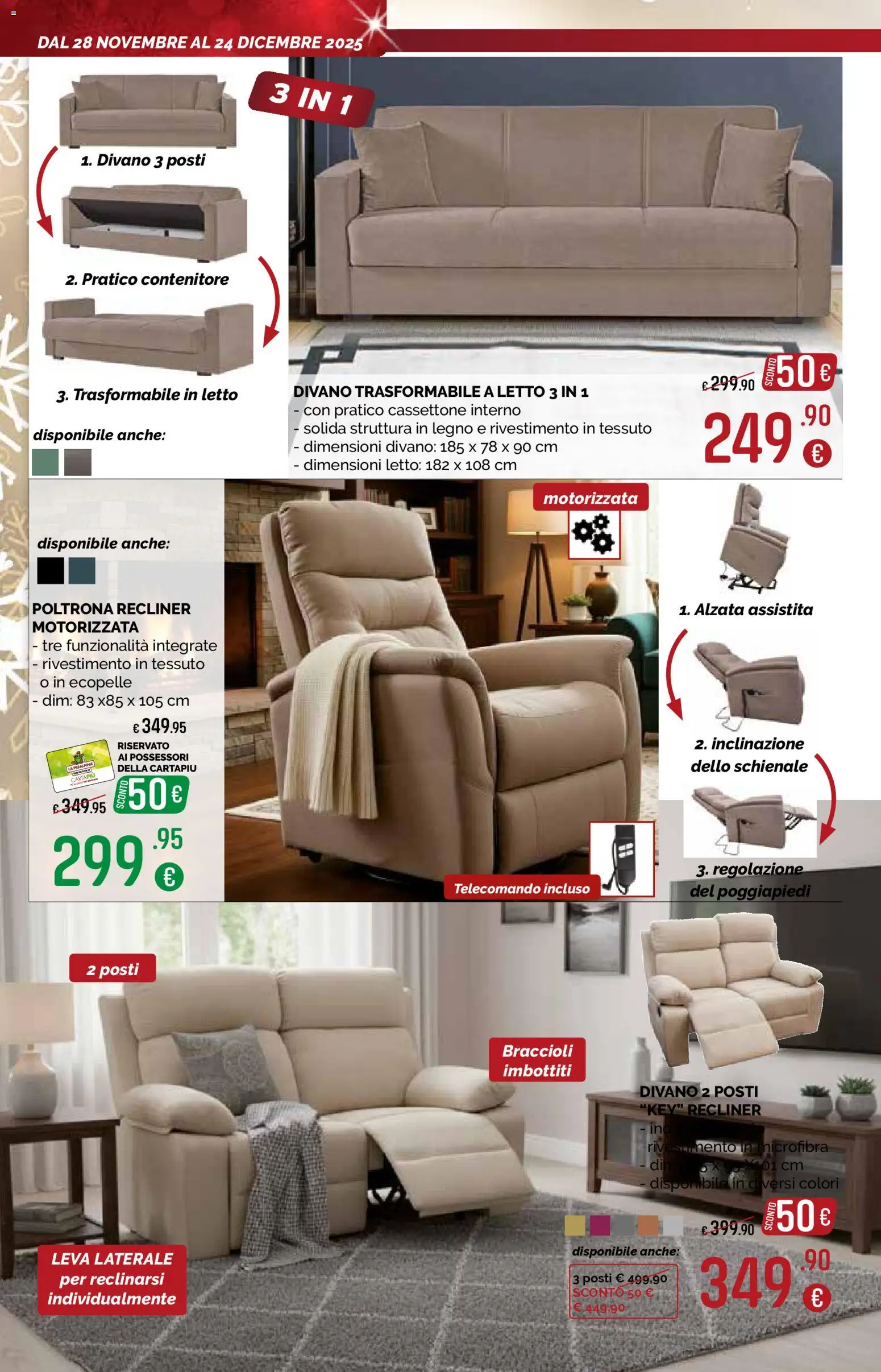 Volantino La Prealpina del 28.11.2025 | Pagina: 14 | Prodotti: Poggiapiedi, Braccioli, Contenitore, Divano