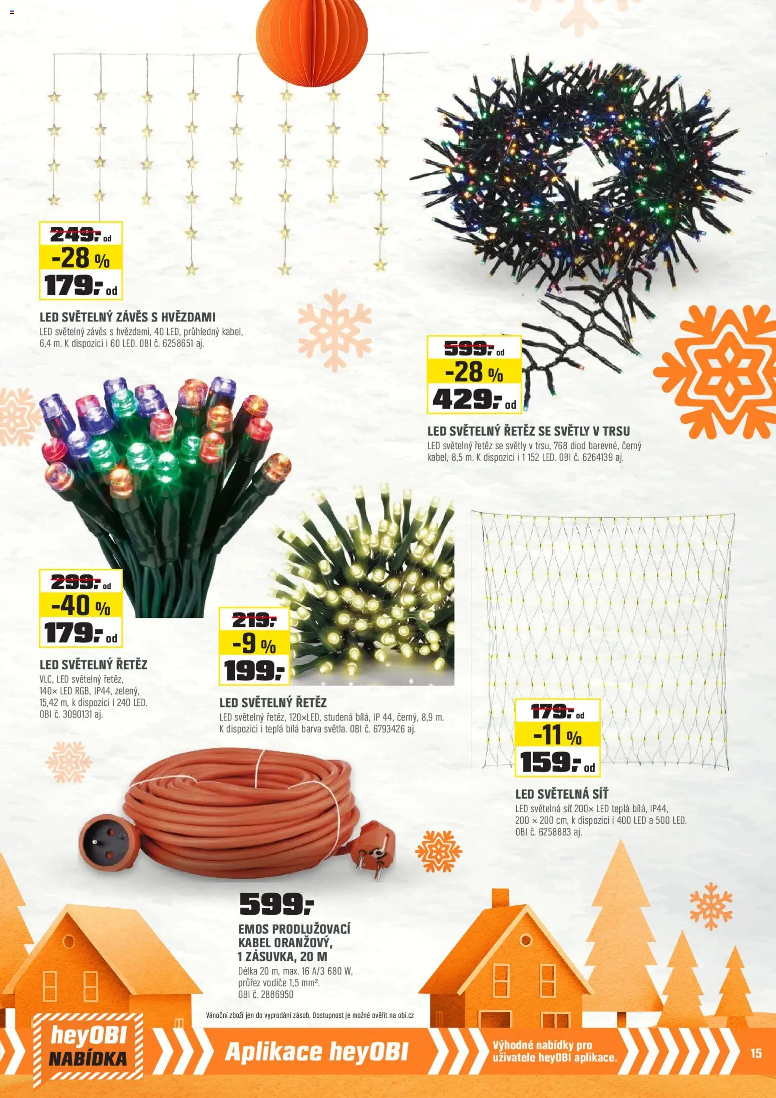 OBI leták - Králův Dvůr, Plzeň,Trmice  od 01.12.2025 | Strana: 15 | Produkty: Závěs, Síť, Světelný řetěz, LED
