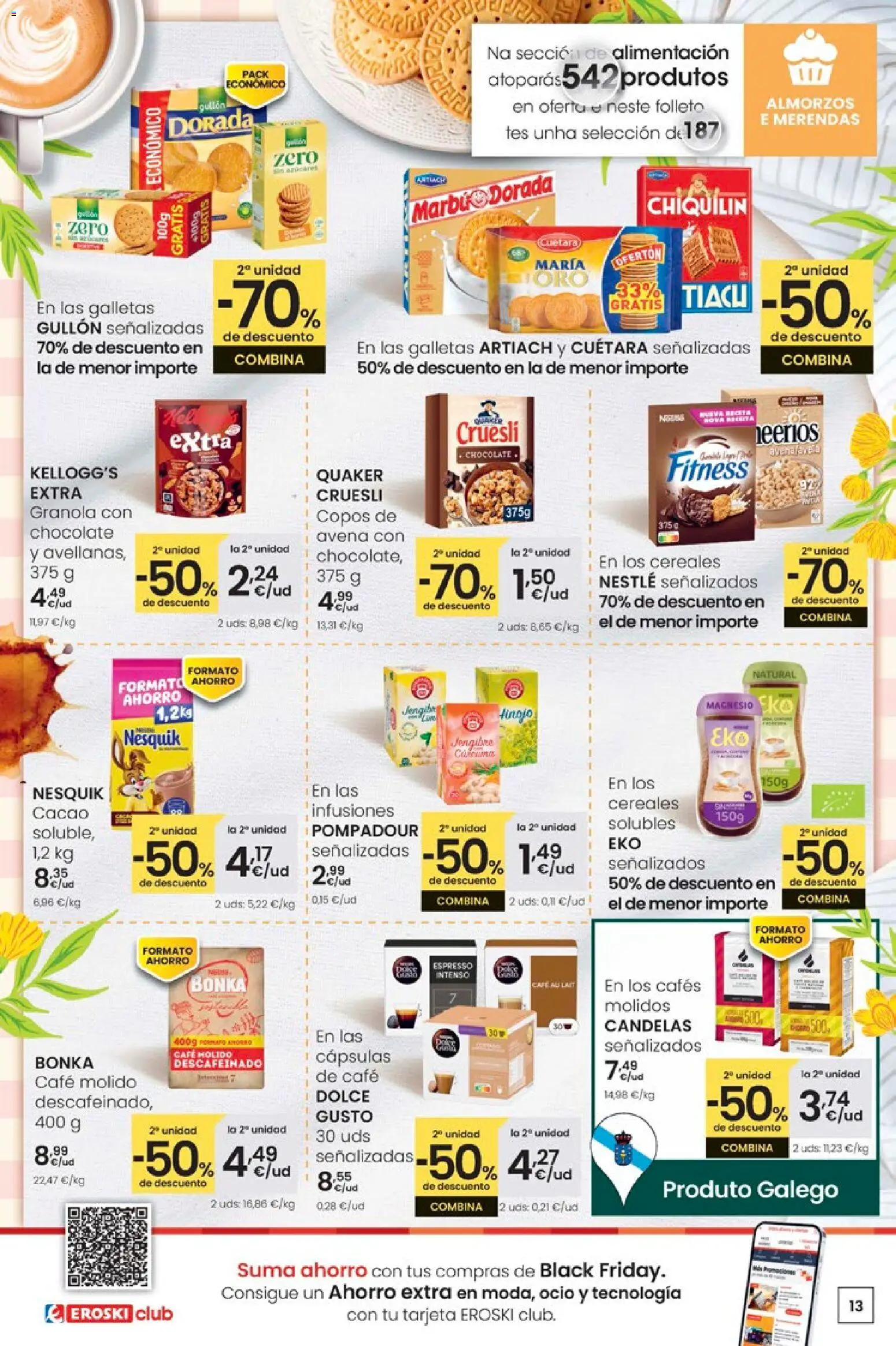 Eroski - Adiántate ao Nadal │ válido desde el 13.11.2025 | Página: 13 | Productos: Café, Chocolate, Café molido, Galletas