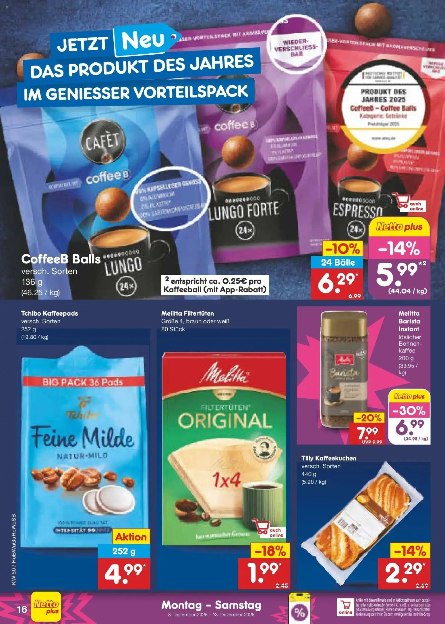 Netto Marken-Discount Prospekt 	 – gültig ab 08.12.2025 | Seite: 16 | Produkte: Melitta, Kaffeepads, Kaffee