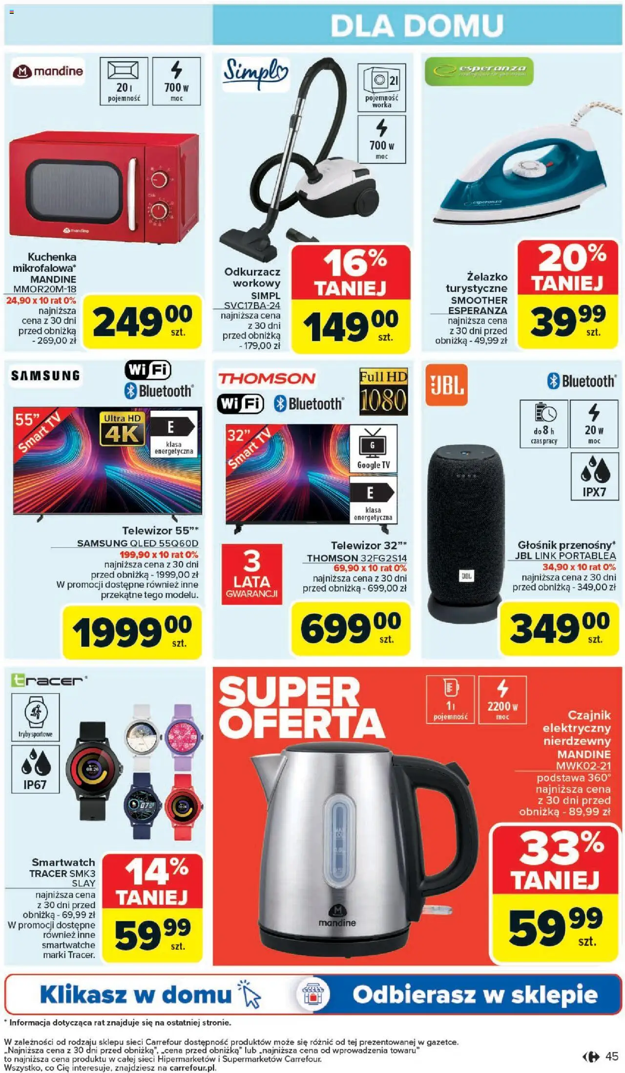 Carrefour Gazetka od 09.06.2025 | Strona: 47 | Produkty: Kuchenka mikrofalowa, Kuchenka, Czajnik, Odkurzacz