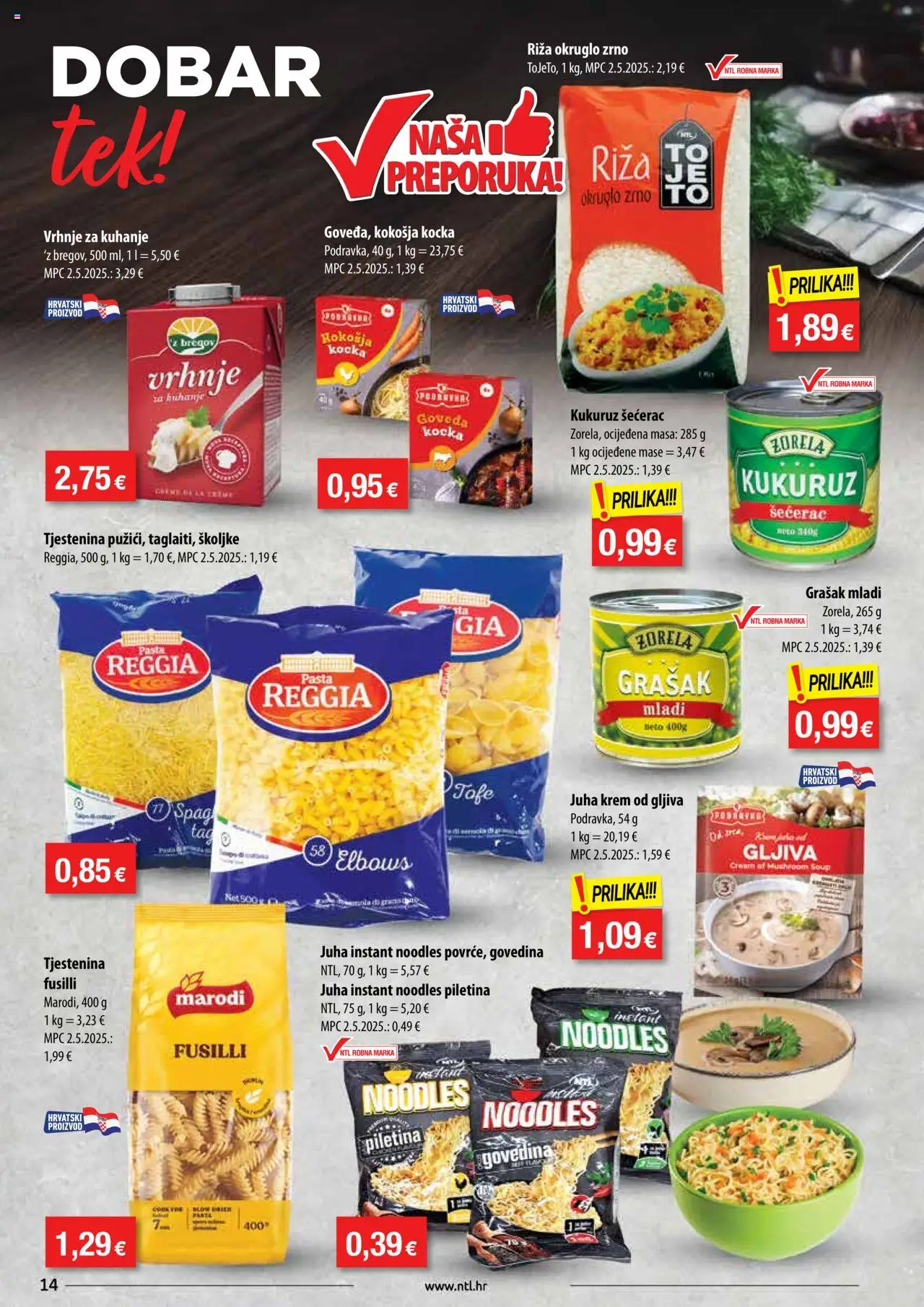 NTL katalog | vrijedi od 06.08.2025 | Stranica: 14 | Proizvodi: Vrhnje za kuhanje, Piletina, Govedina, Pasta