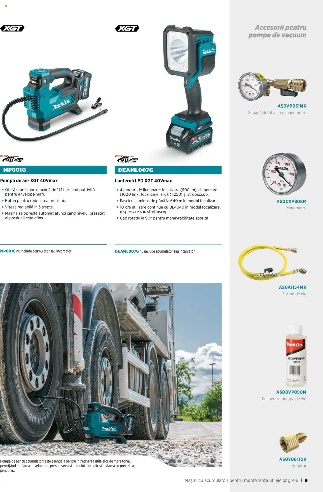 Makita catalog - Broșură Mașini cu acumulatori pentru mentenanță utilaje grele – valabil de la 01.09.2023 | Pagină: 9 | Produse: Încărcător, Adaptor, Manometru, Ulei