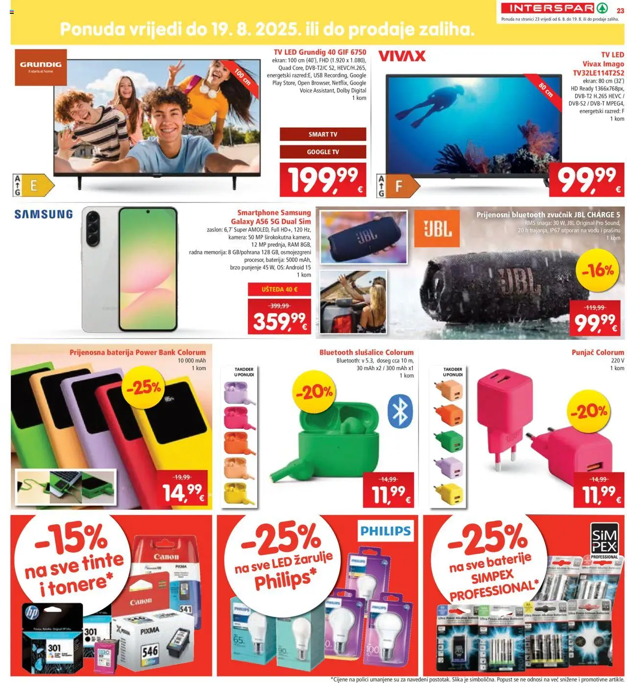 Interspar katalog | vrijedi od 06.08.2025 | Stranica: 23 | Proizvodi: Baterija, Tv, Slušalice, Zvučnik