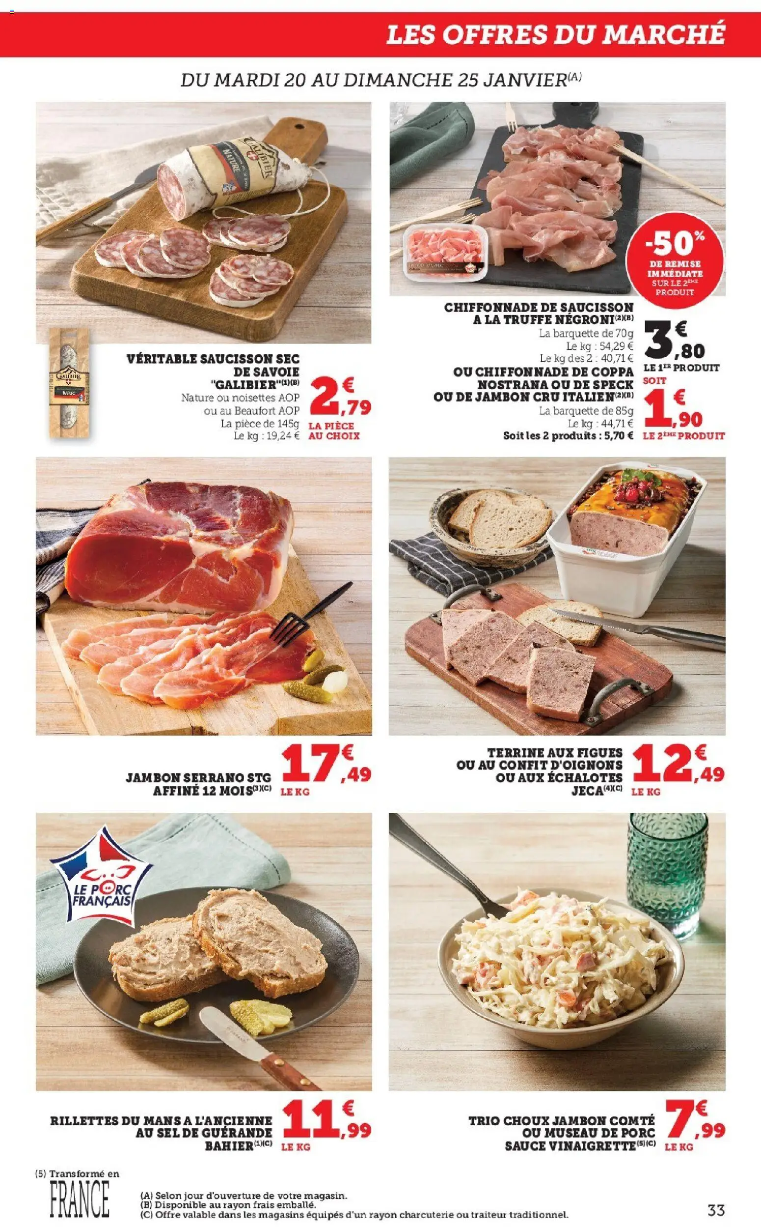 {H1} | Page: 33 | Produits: Saucisson, Beaufort, Jambon Cru, Jambon serrano