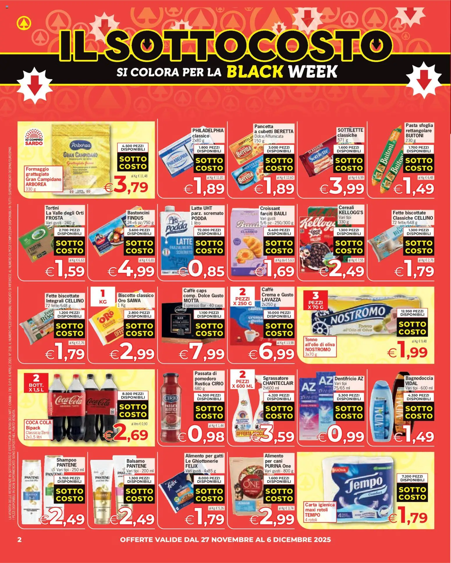 Volantino Despar del 27.11.2025 | Pagina: 2 | Prodotti: Shampoo, Pomodoro, Latte, Tonno