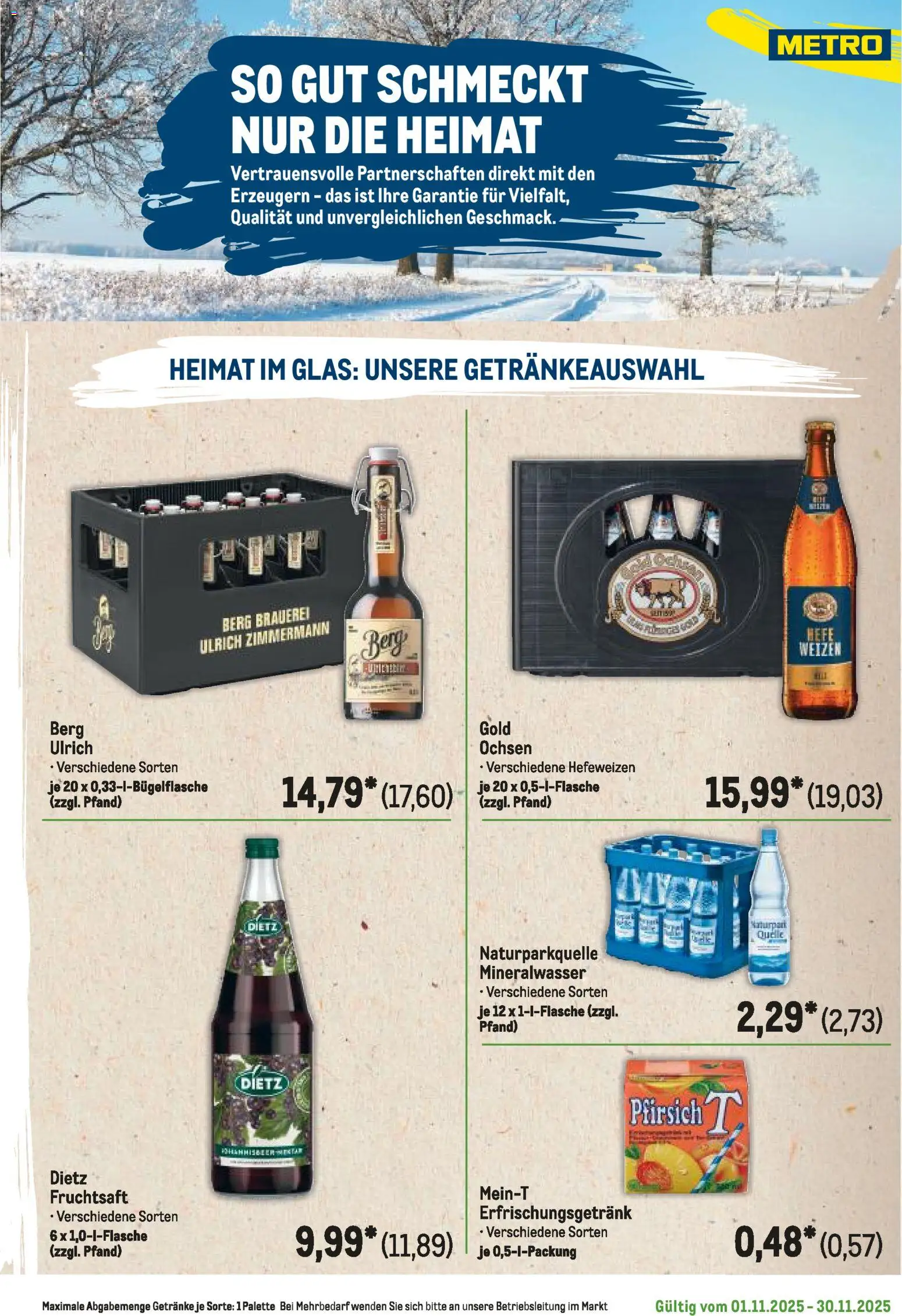 Metro Regionaler Flyer – gültig ab 01.11.2025 | Seite: 119 | Produkte: Mineralwasser, Pfirsich, Fruchtsaft