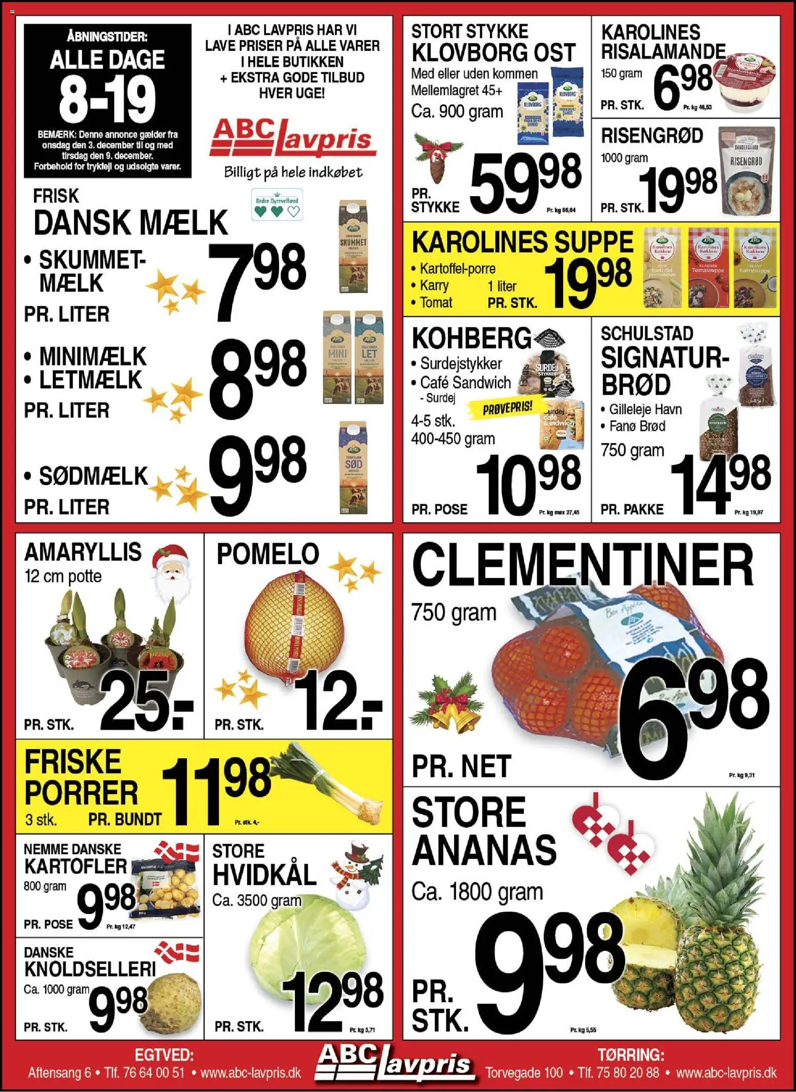 Abc Lavpris tilbudsavis – gyldig fra 03.12.2025 | Side: 1 | Produkter: Brød, Risalamande, Hvidkål, Jogo de ferramentas