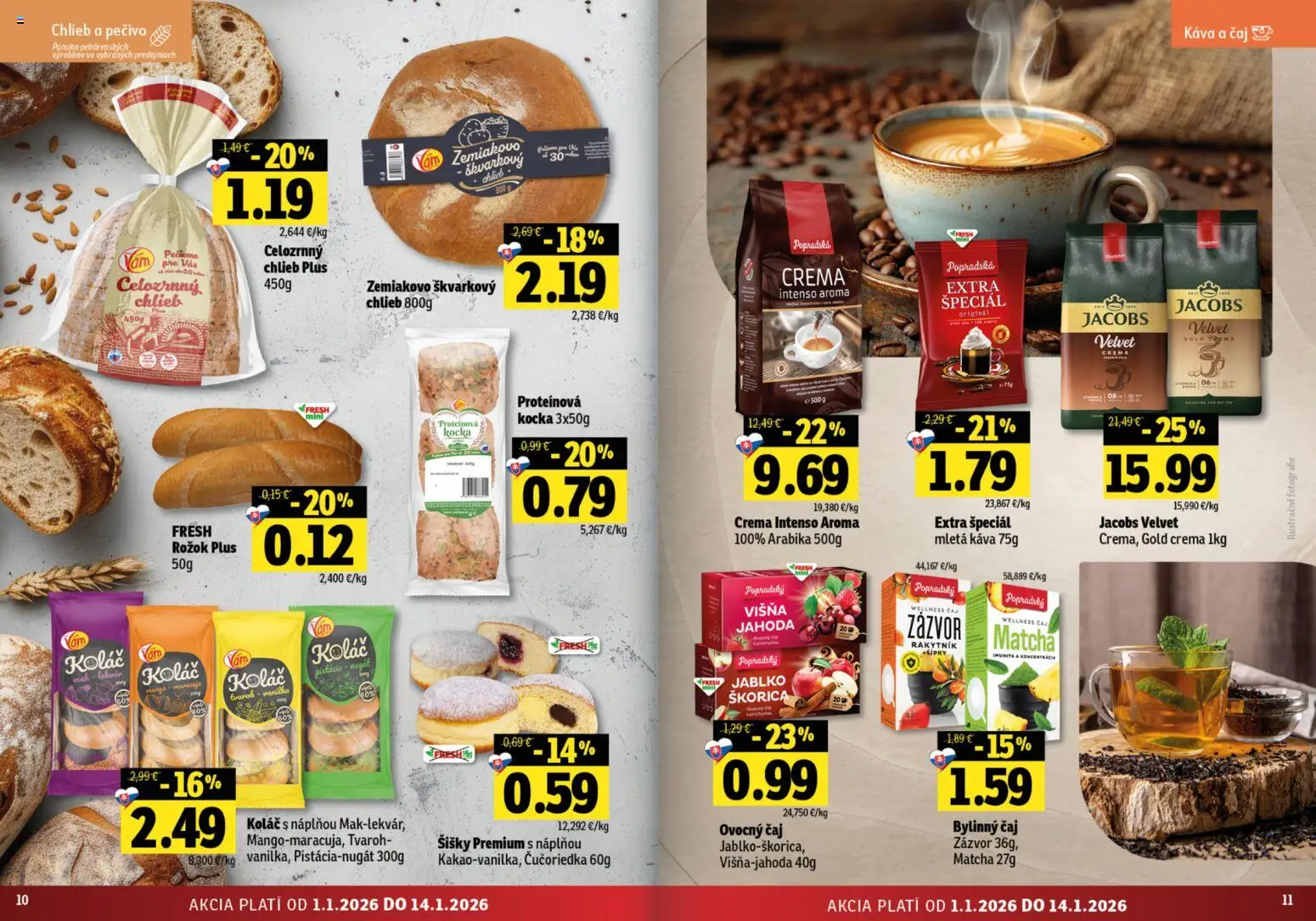 Nové Fresh akcie – leták je platný od 01.01.2026 | Strana: 6 | Produkty: Zázvor, Chlieb, Káva, Koláč