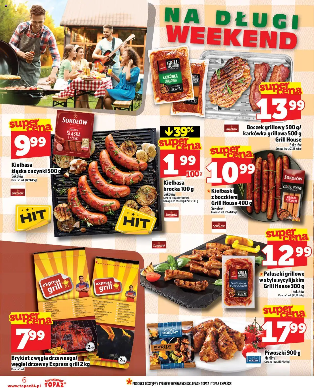 Topaz Gazetka od 14.08.2025 | Strona: 6 | Produkty: Karkówka, Kiełbaski, Boczek, Paluszki