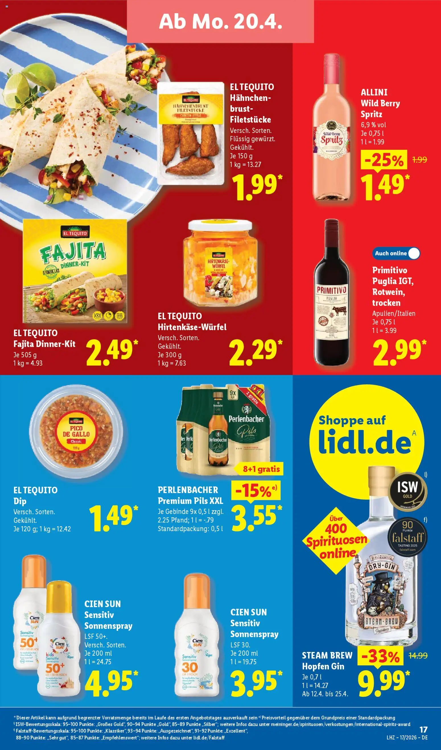 Lidl Německo leták od 20.04.2026 | Strana: 29 | Produkty: Primitivo Puglia, Cien, Spritz, Perlenbacher