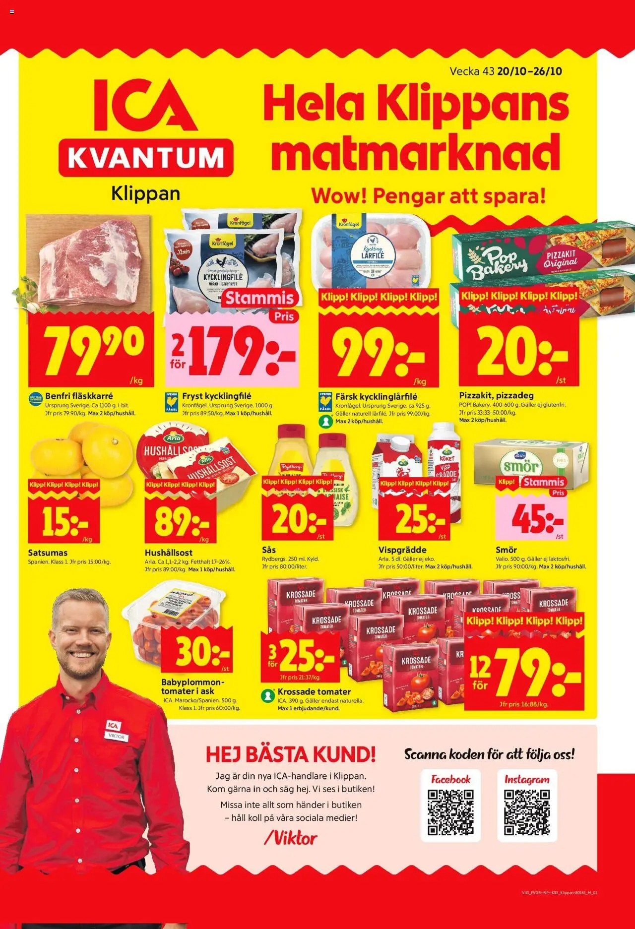 ICA Kvantum reklamblad aktuell från 20.10.2025 | Sida: 1 | Produkter: Kycklingfile, Pizzakit, Häll, Vispgrädde