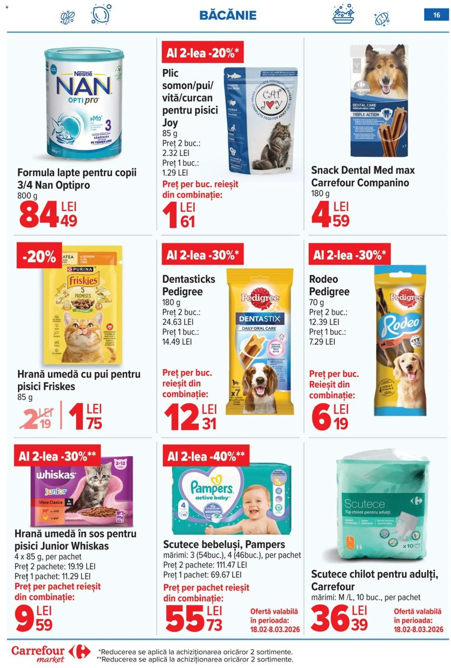 Noul catalog Carrefour – valabil de la 18.02.2026 | Pagină: 17 | Produse: Hacıyatmaz Kedi Oyuncağı, Lapte, Scutece, Sos