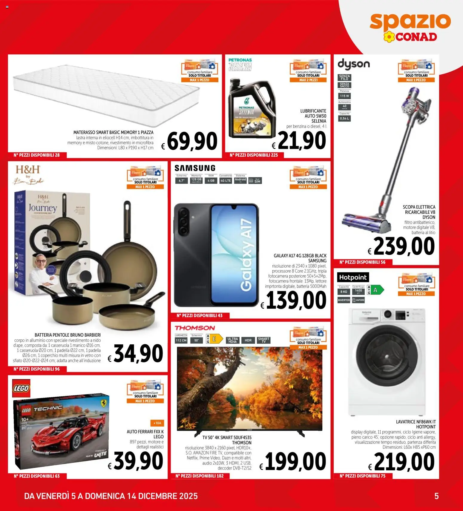 Volantino Spazio Conad del 05.12.2025 | Pagina: 5 | Prodotti: Lavatrice, Fotocamera, Dyson, Batteria