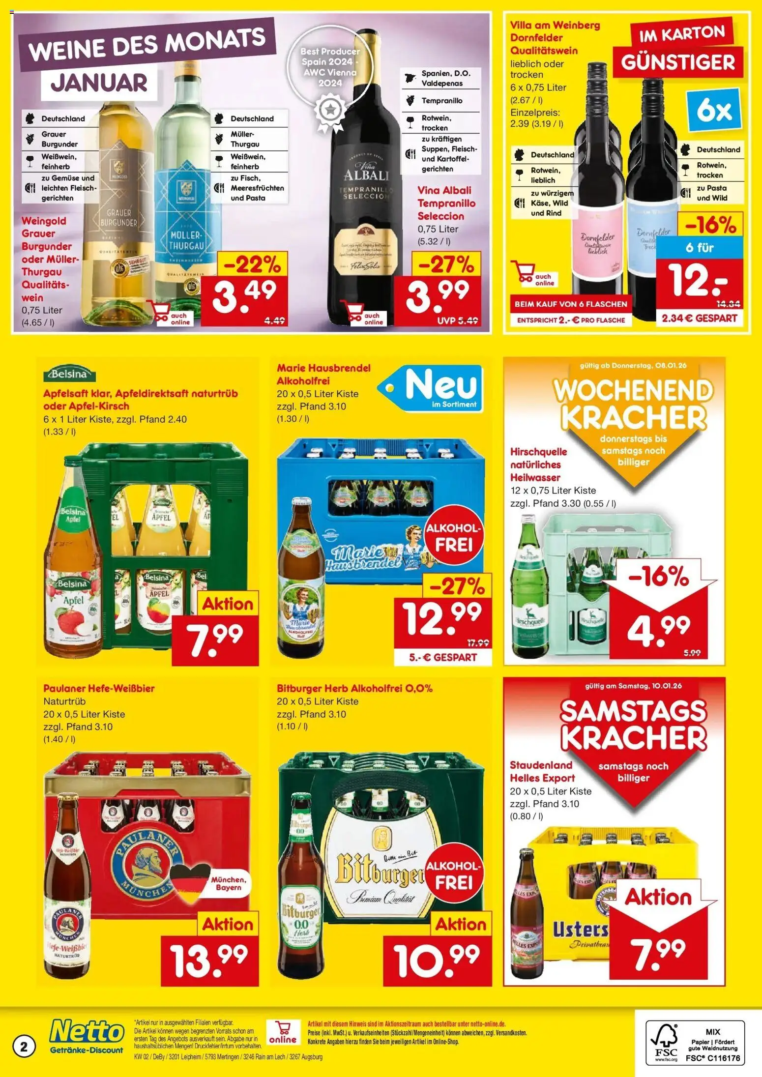 Netto Marken-Discount prospekt Augsburg-Inningen	 – gültig ab 05.01.2026 | Seite: 2 | Produkte: Apfelsaft, Gemüse, Pasta, Paulaner