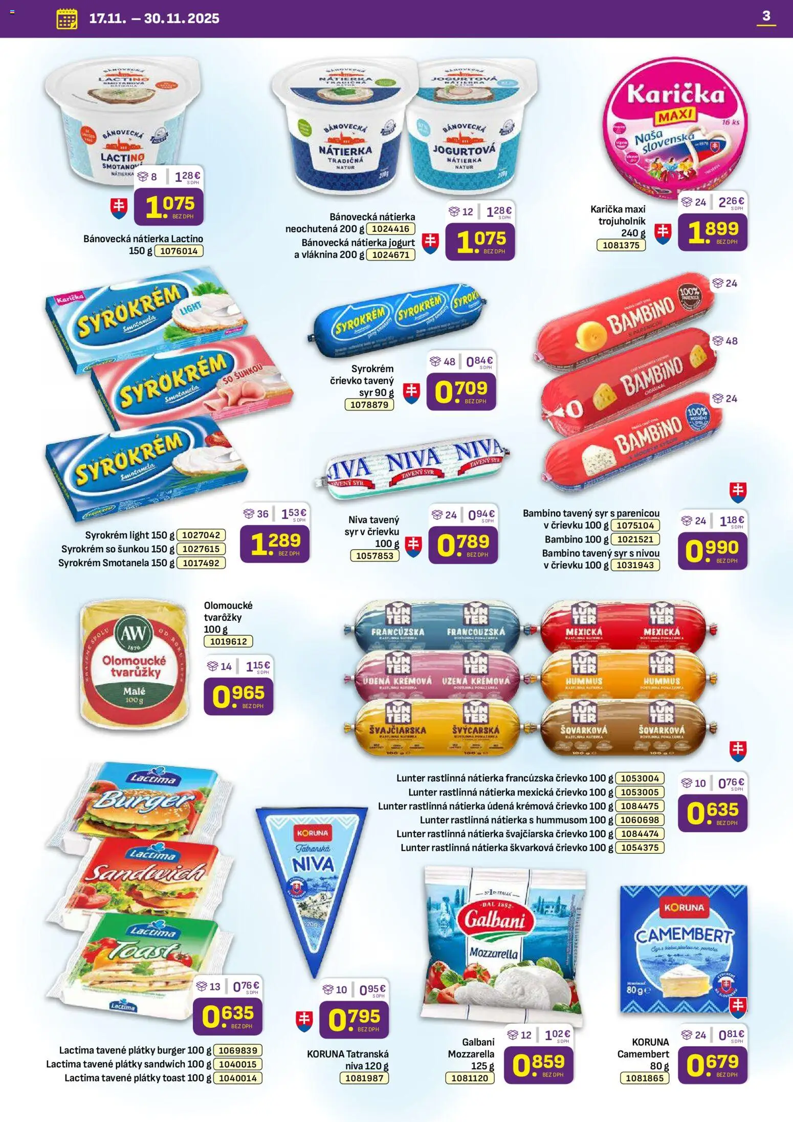 Nové Libex akcie – leták je platný od 17.11.2025 | Strana: 3 | Produkty: Syr, Jogurt, Mozzarella