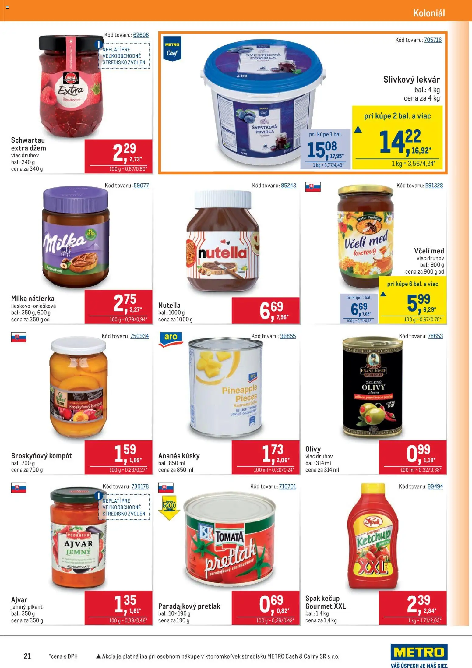Nové Metro akcie – leták je platný od 19.11.2025 | Strana: 21 | Produkty: Broskyňový kompót, Kečup, Milka, Nutella