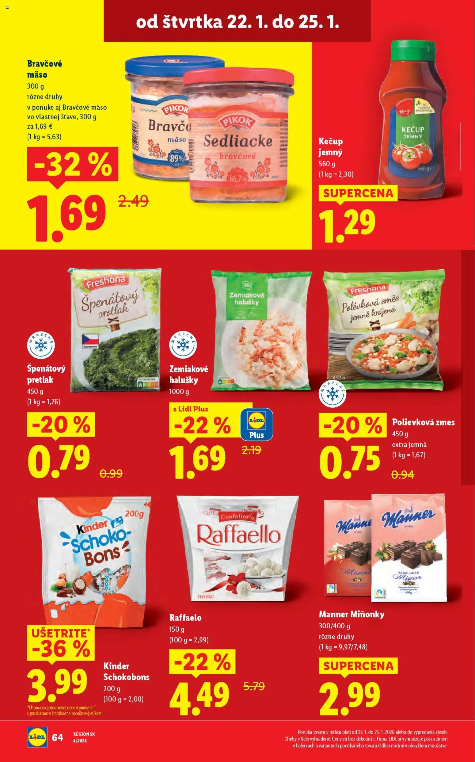 Nové Lidl akcie – leták je platný od 22.01.2026 | Strana: 10 | Produkty: Kinder, Bravčové mäso, Kečup