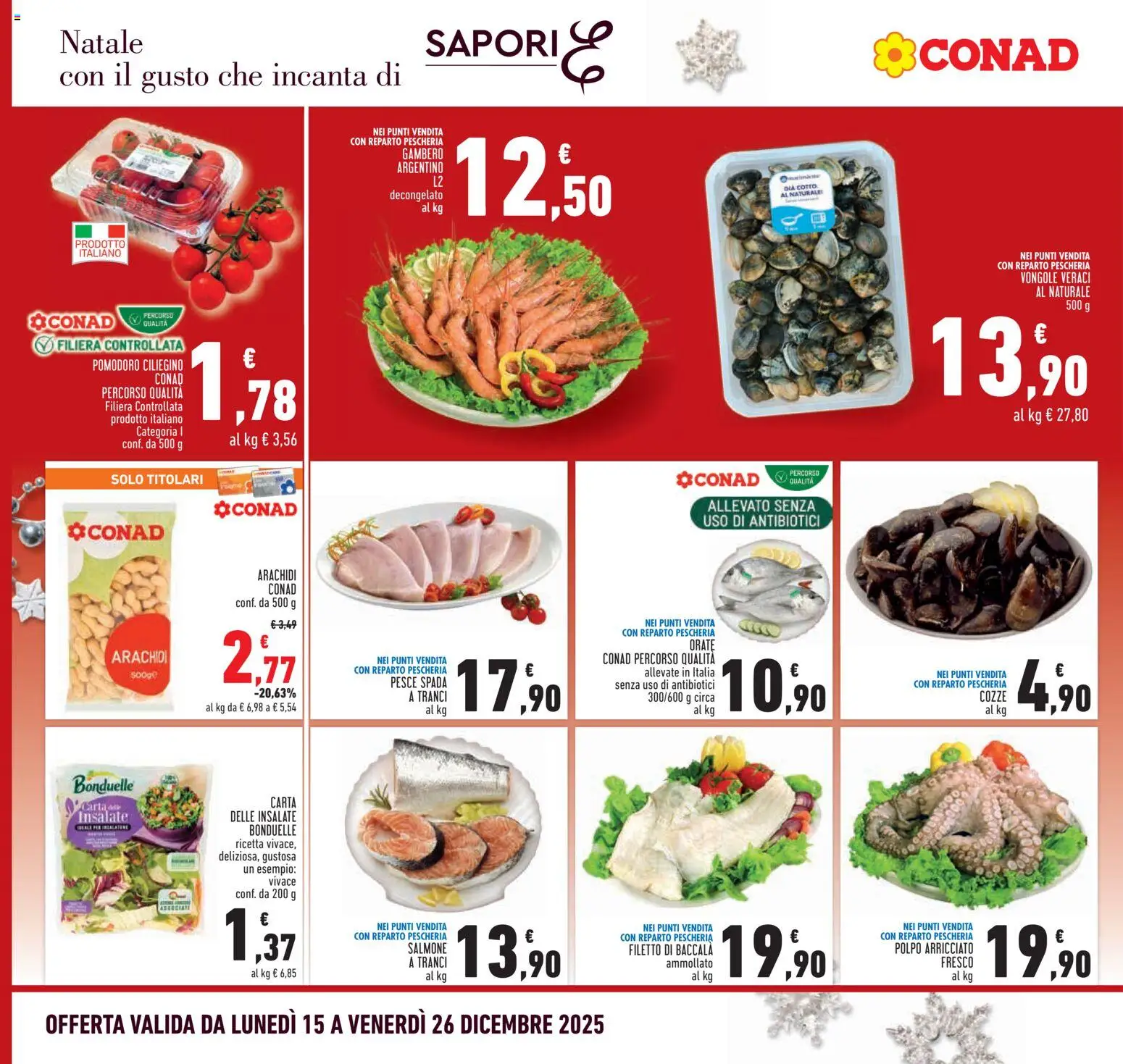 Volantino Conad del 15.12.2025 | Pagina: 8 | Prodotti: Salmone, Pesce, Cozze, Pomodoro