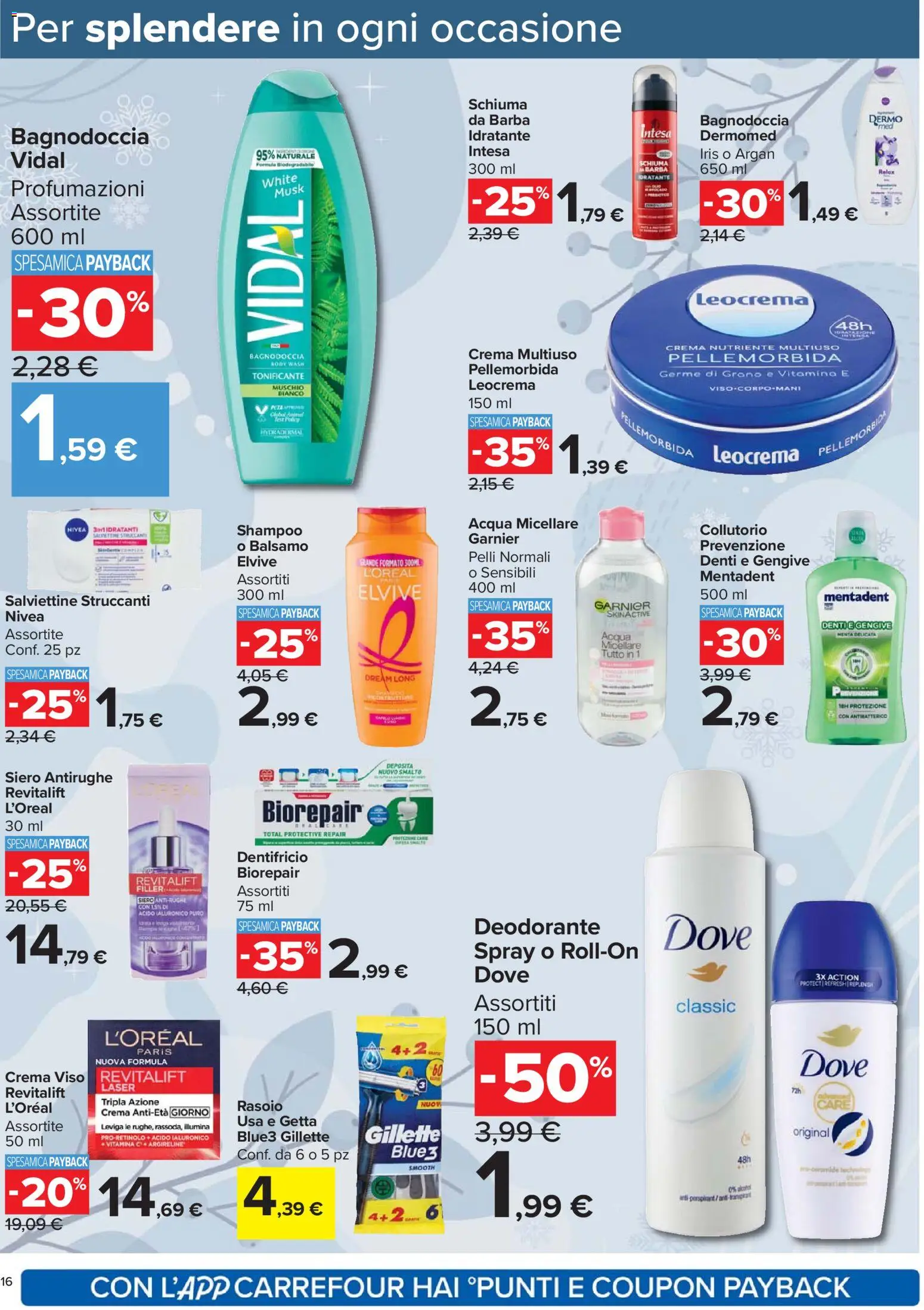 Volantino Carrefour del 13.03.2026 | Pagina: 16 | Prodotti: Shampoo, Acqua micellare, Schiuma da barba, Rasoio