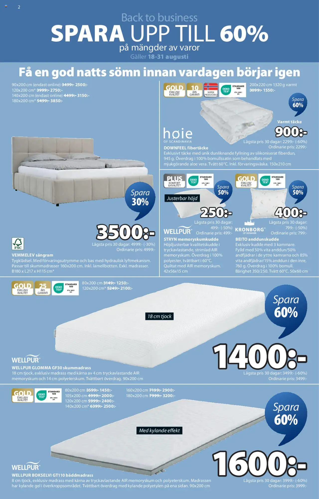JYSK reklamblad aktuell från 18.08.2025 | Sida: 3 | Produkter: Sängram, Bäddmadrass, Skummadrass, Madrass