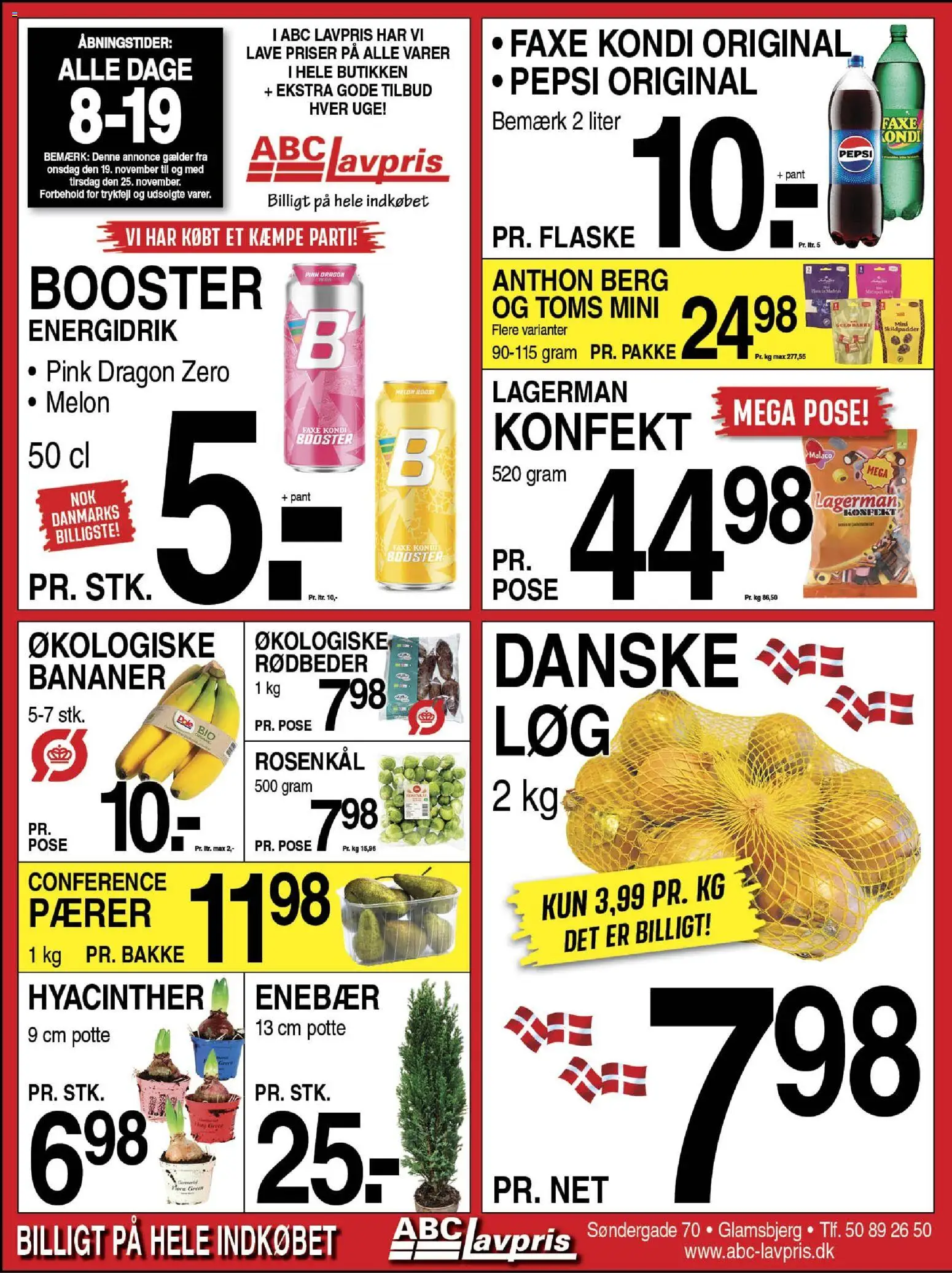 Abc Lavpris tilbudsavis – gyldig fra 19.11.2025 | Side: 1 | Produkter: Rødbeder, Faxe Kondi, Pærer, Pepsi