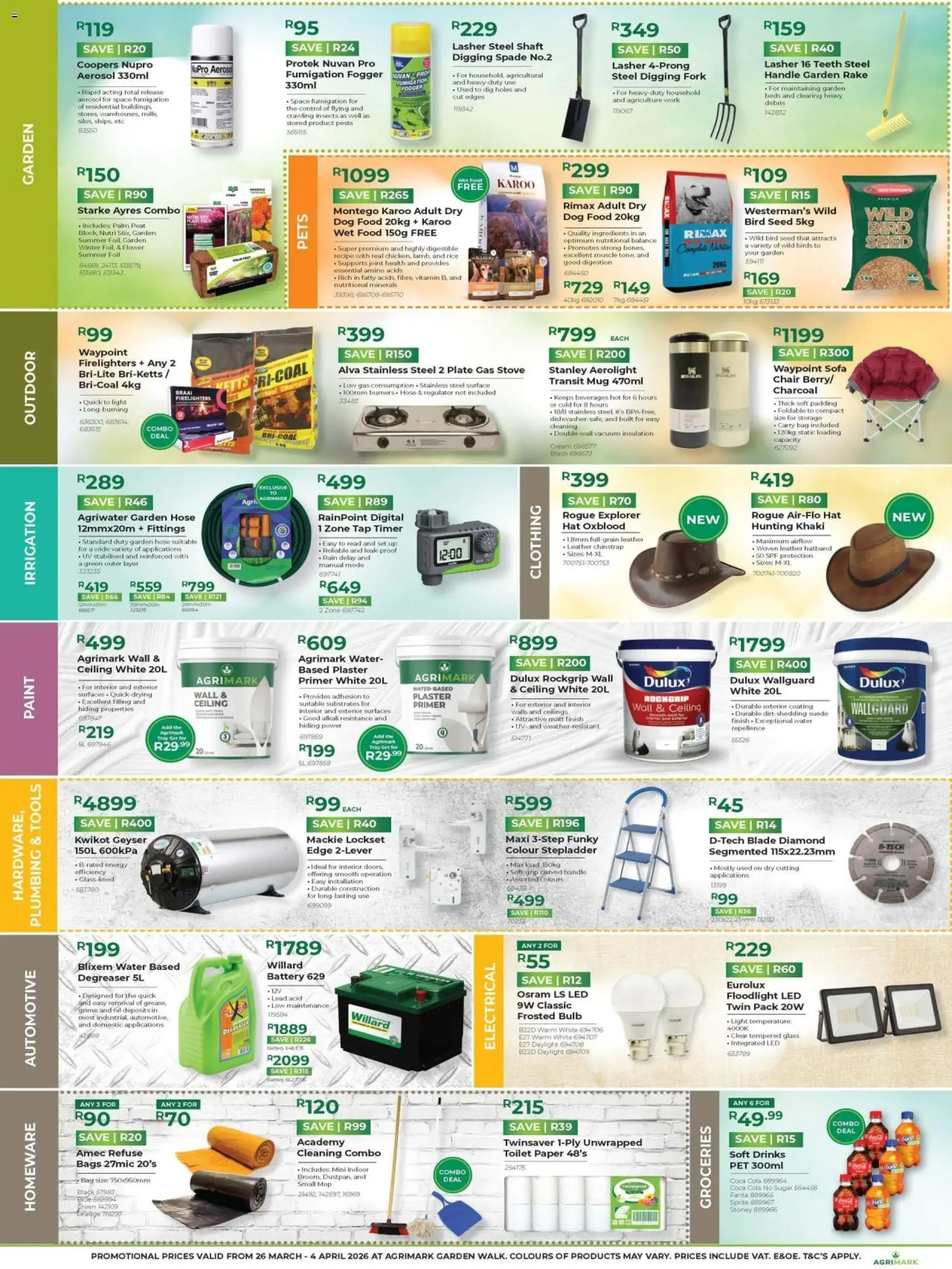 New Agrimark catalogue – valid from 26.03.2026 | Page: 2 | Products: Timer, Spade, Water, Dog food