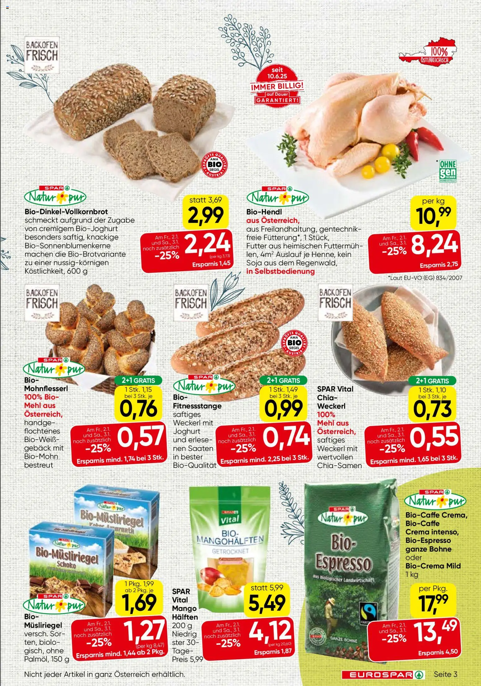 Eurospar Flugblatt gültig ab 02.01.2026 | Seite: 3 | Produkte: Mango, Joghurt
