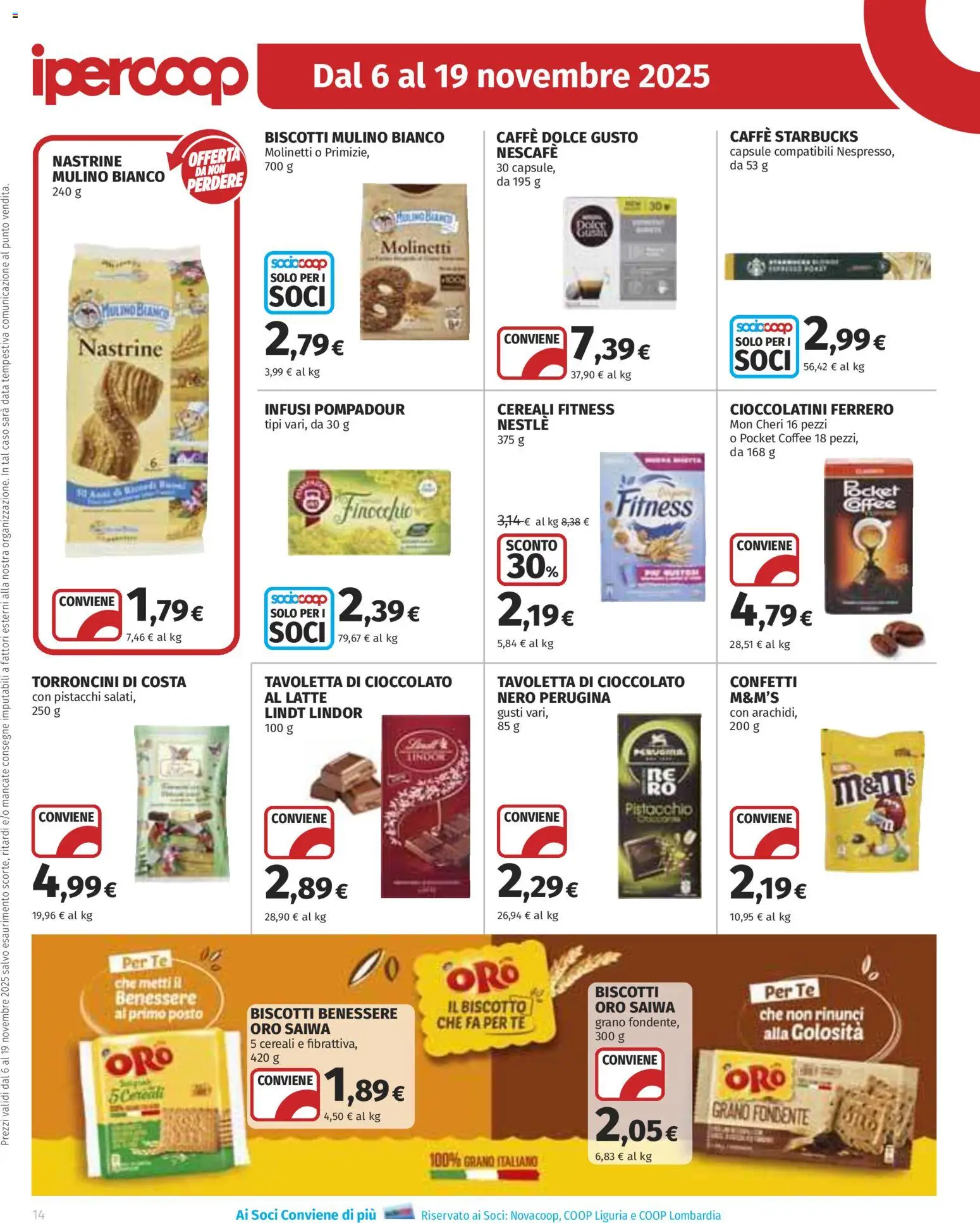 Volantino Ipercoop del 06.11.2025 | Pagina: 14 | Prodotti: Caffè, Cioccolato, Cereali, Biscotti