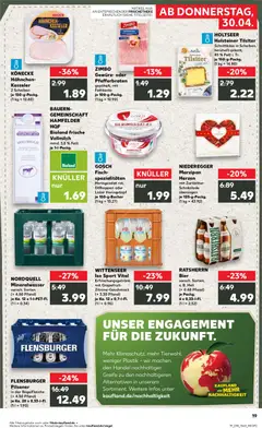 FLENSBURGER Pilsener, in der Bügelflasche (+ 4.50 Pfand) je Ka. 20 x 0,33-I-FI. ab 30.04.2026 gültig | Seite: 19