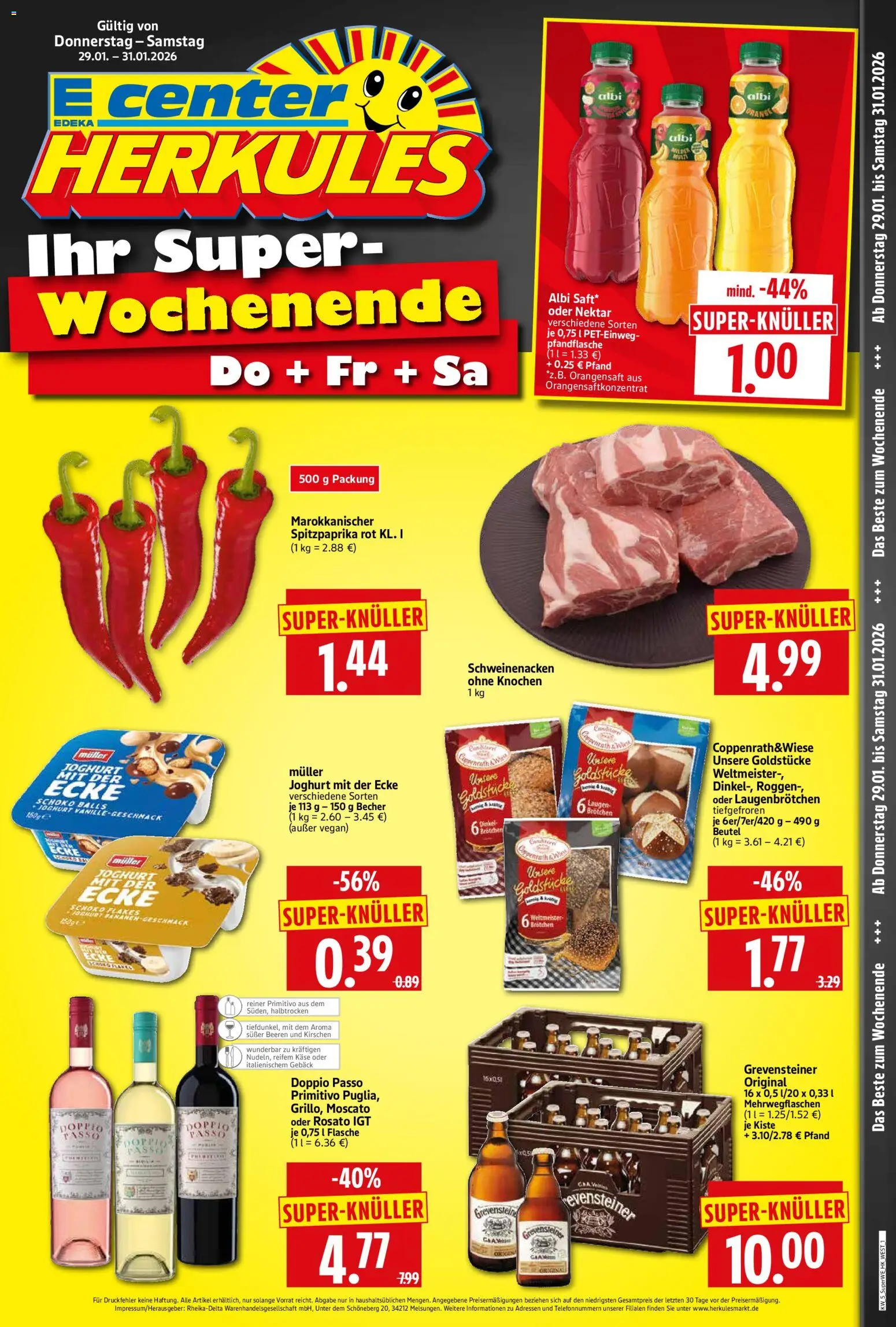 HERKULES Sonderbeilage – gültig ab 29.01.2026 | Seite: 1 | Produkte: Käse, Joghurt, Schweinenacken, Doppio Passo