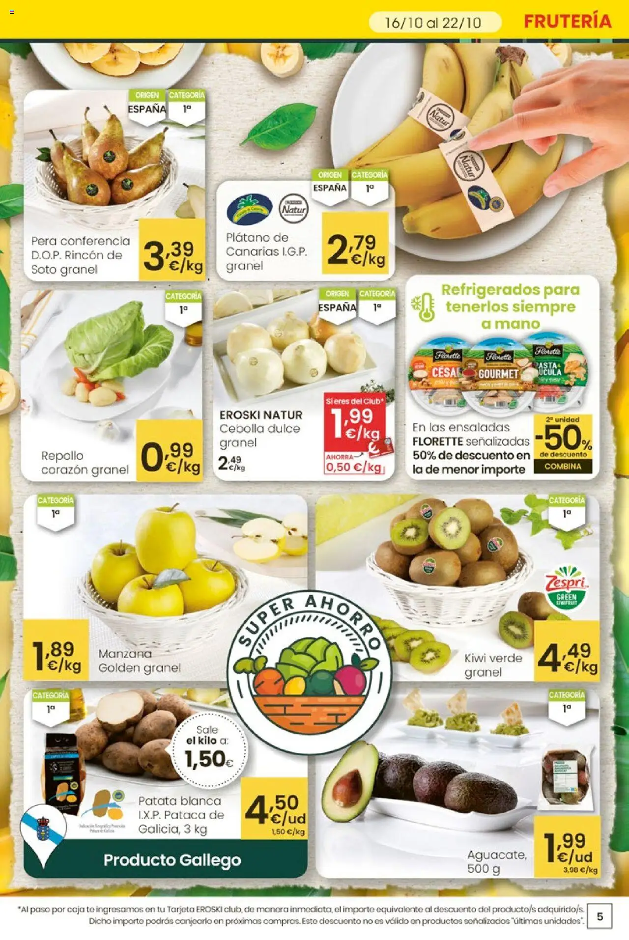 Eroski - Ofertón │ válido desde el 16.10.2025 | Página: 5 | Productos: Kiwi, Manzana, Παγωμένο τσάι, Caja