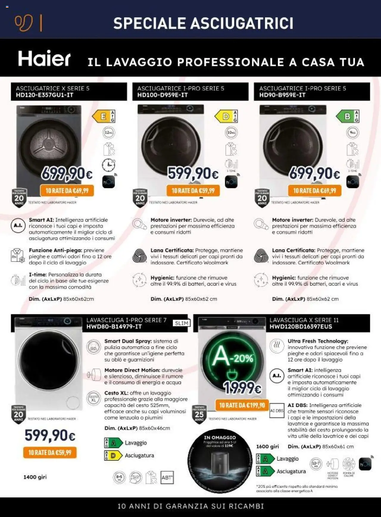 Volantino Unieuro del 17.10.2025 | Pagina: 12 | Prodotti: Lavasciuga, Acqua, Asciugatrice, Lenzuola