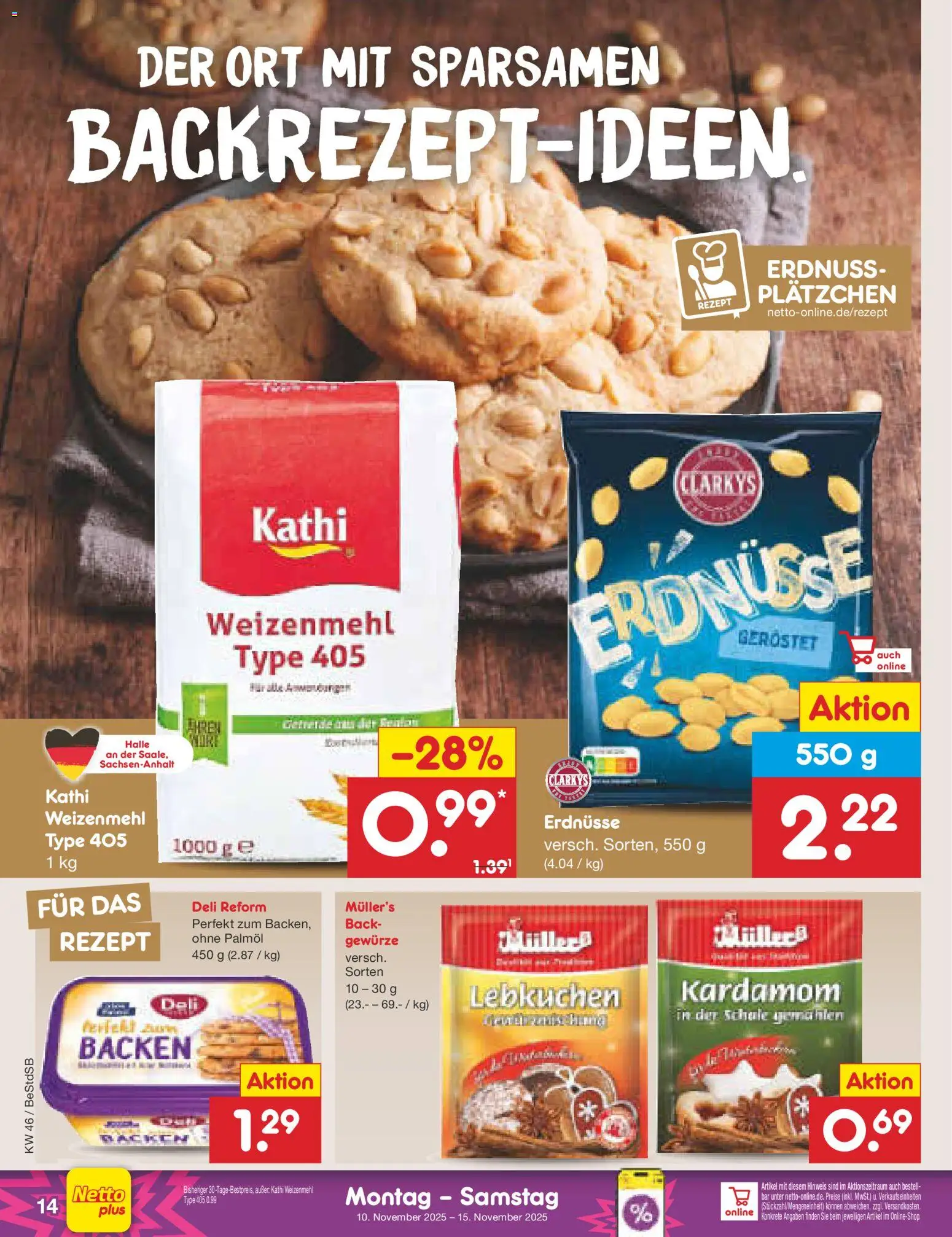 Netto Marken-Discount Prospekt 	 – gültig ab 10.11.2025 | Seite: 14 | Produkte: Erdnüsse, Weizenmehl, Gewürze, Deli reform