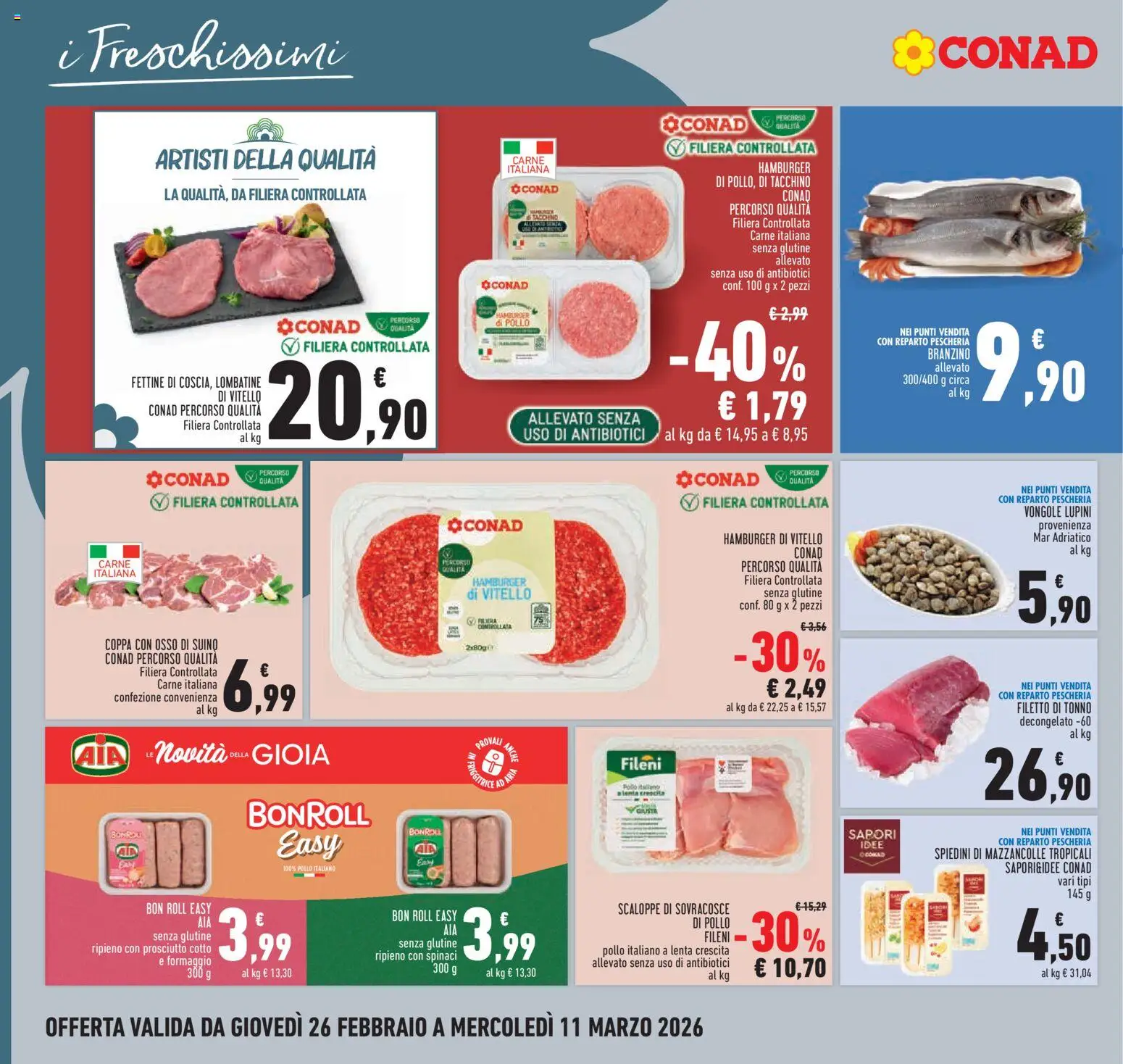 Volantino Conad del 26.02.2026 | Pagina: 8 | Prodotti: Vongole, Prosciutto, Vitello, Hamburger
