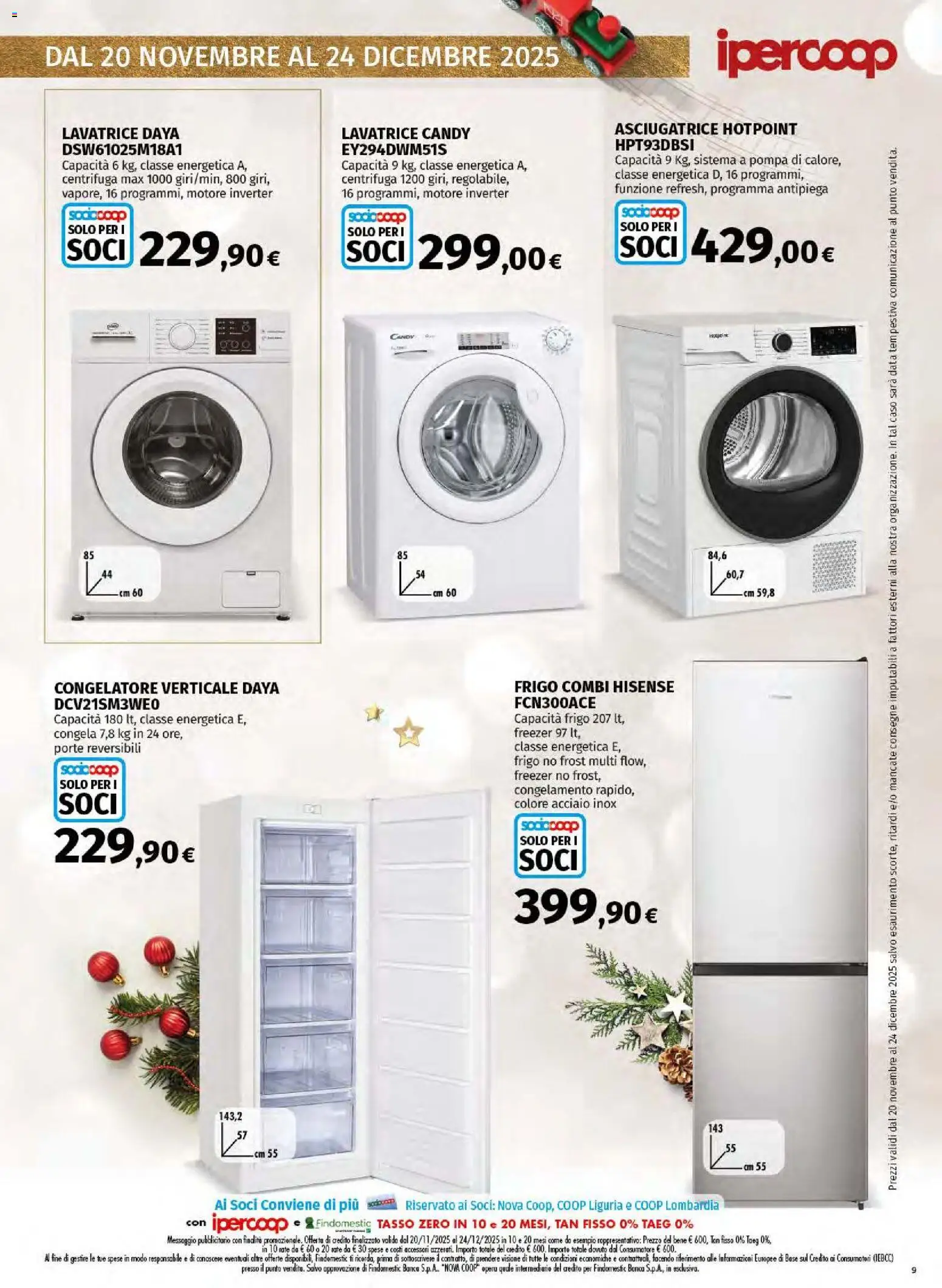 Volantino Ipercoop del 20.11.2025 | Pagina: 9 | Prodotti: Freezer, Lavatrice, Asciugatrice, Congelatore