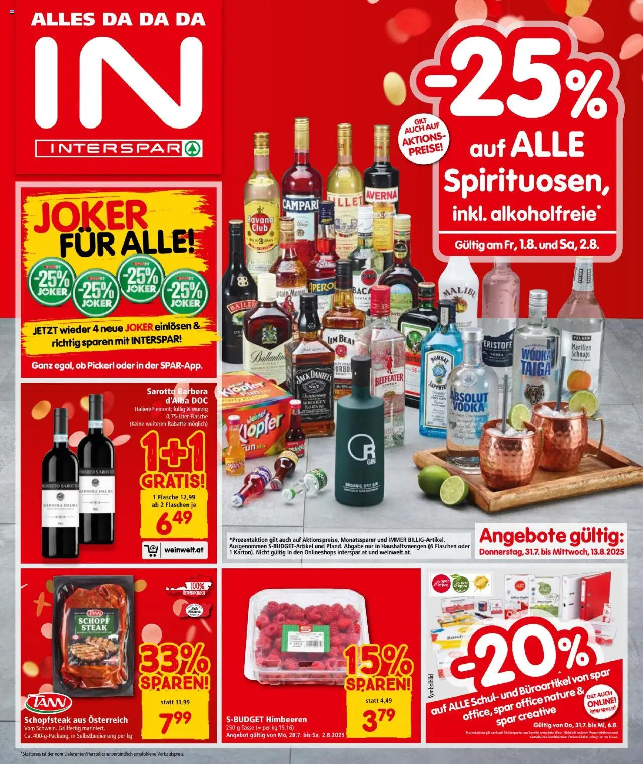 Interspar Flugblatt gültig ab 31.07.2025 | Seite: 1 | Produkte: Gin, Wodka, Whiskey