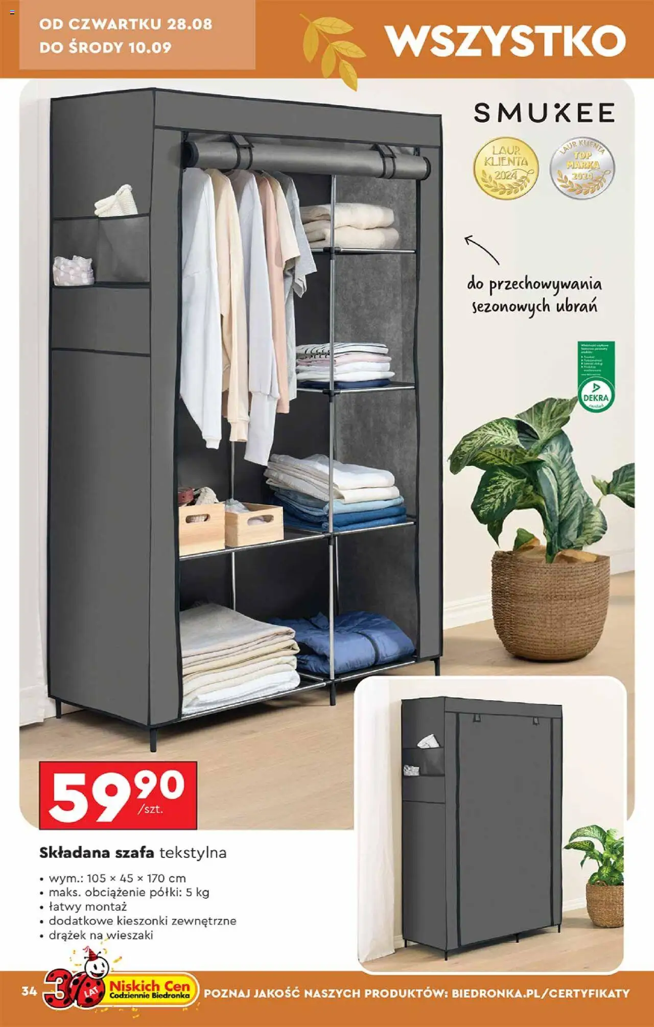 Biedronka gazetka - Hity i inspiracje od 25.08.2025 | Strona: 34 | Produkty: Szafa, Wieszaki