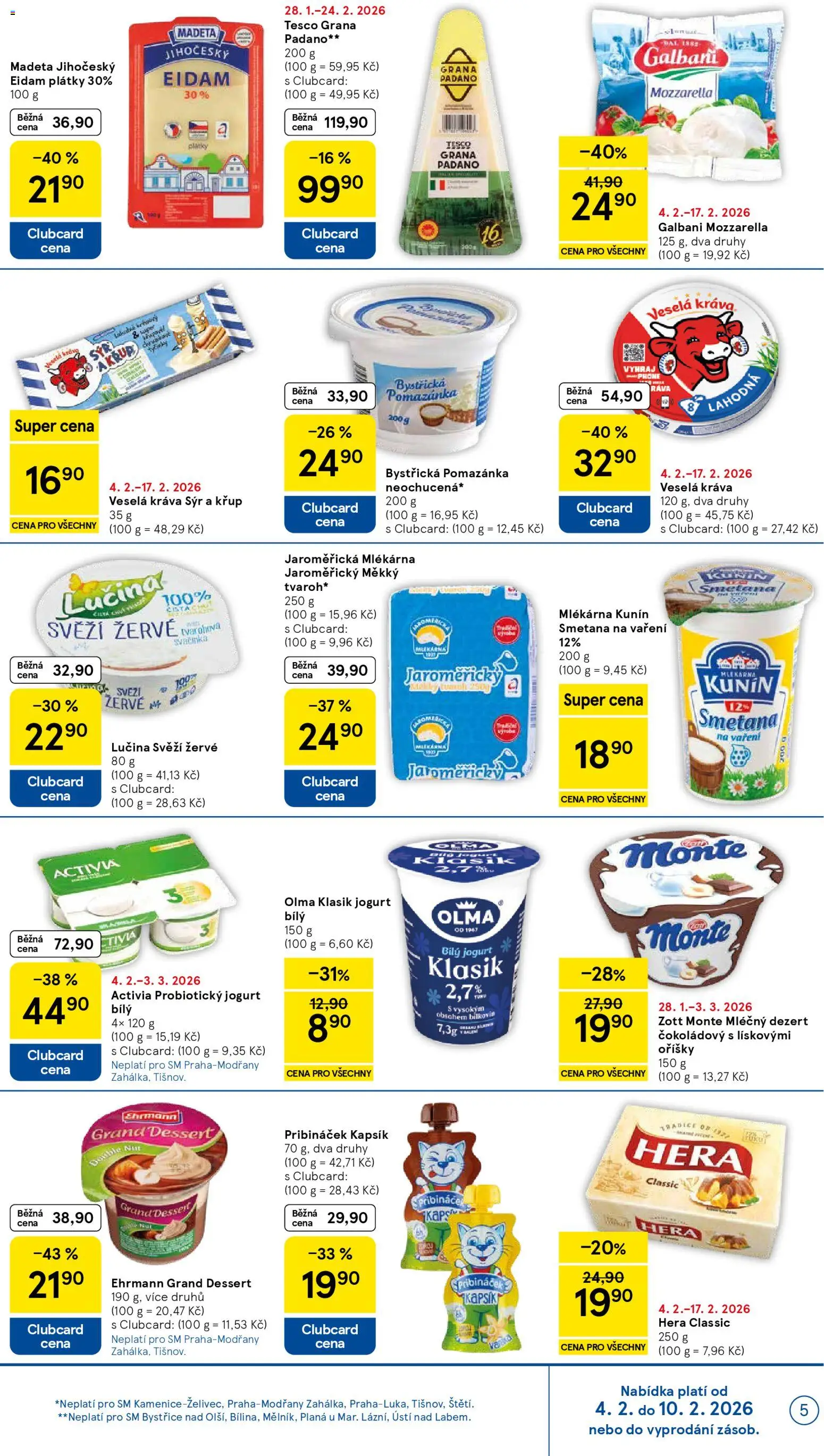 Tesco leták - Supermarket od 04.02.2026 | Strana: 5 | Produkty: Jogurt, Smetana, Mozzarella, Bílý jogurt