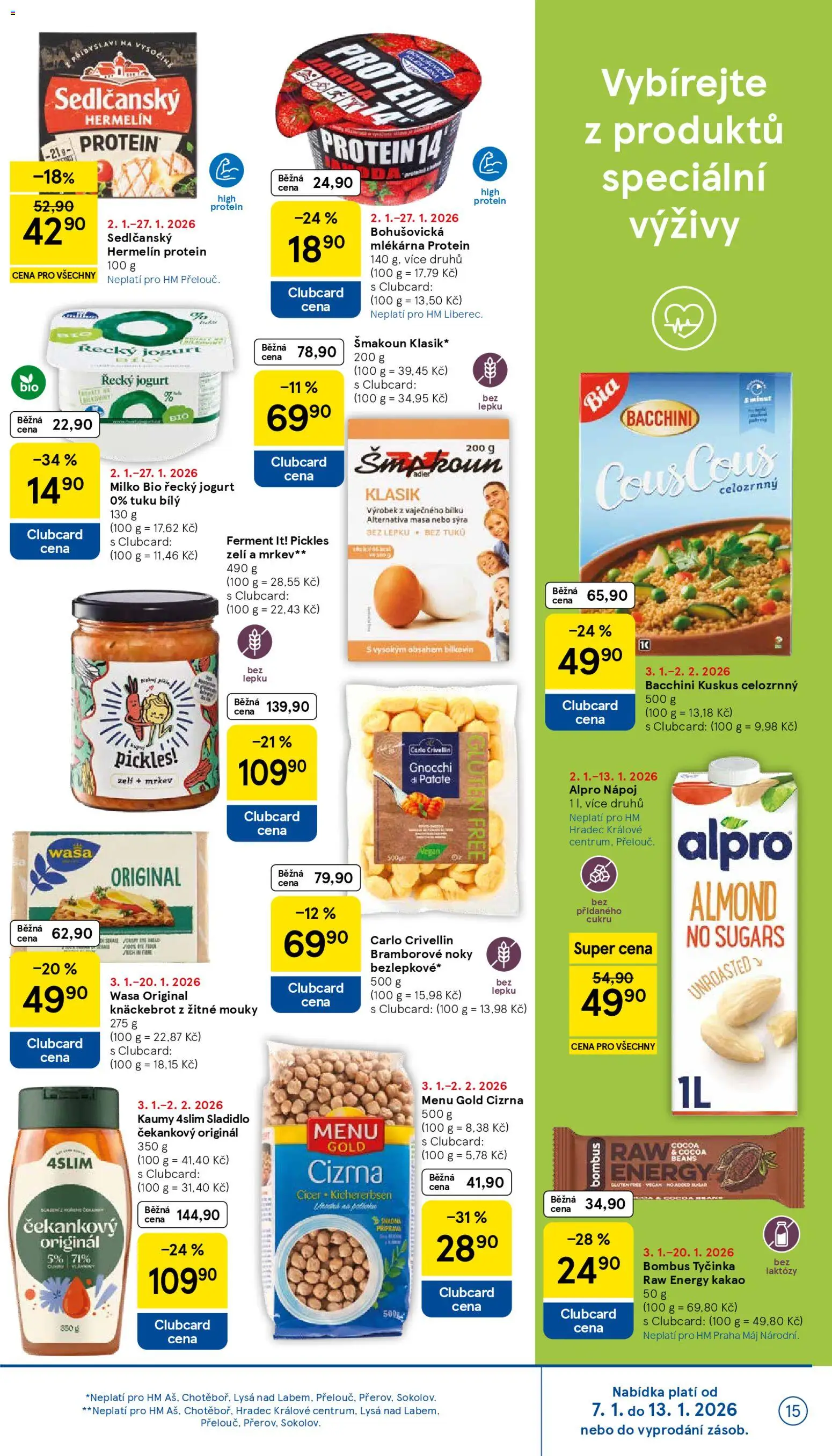 Tesco leták - Hypermarket od 07.01.2026 | Strana: 15 | Produkty: Sedlčanský Hermelín, Bramborové noky, Kakao, Sladidlo