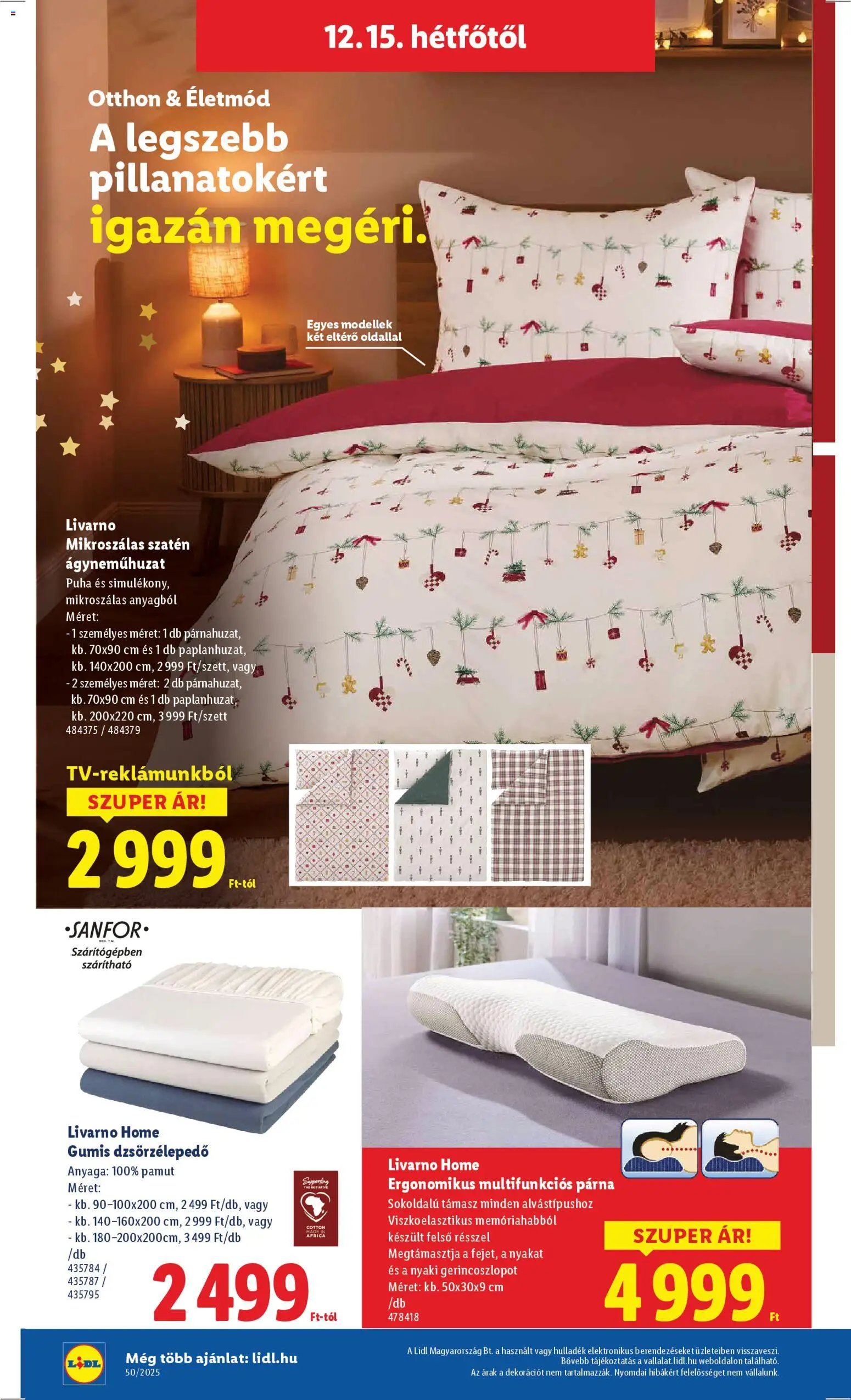 Lidl akciós ujság - amely érvényes a következő dátumtól: 11.12.2025 | Oldal: 12 | Termékek: Párna, Ágyneműhuzat