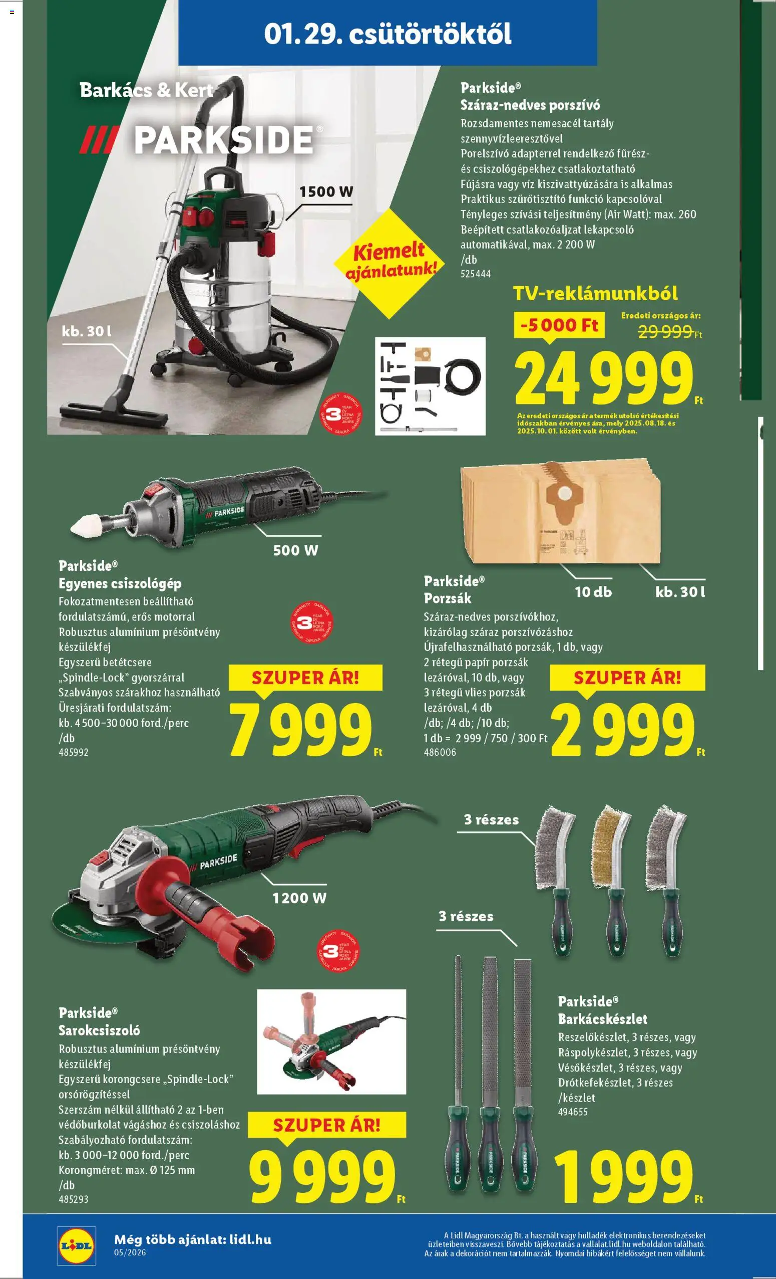 Lidl akciós ujság - amely érvényes a következő dátumtól: 29.01.2026 | Oldal: 22 | Termékek: Parkside, Porszívó, Sarokcsiszoló