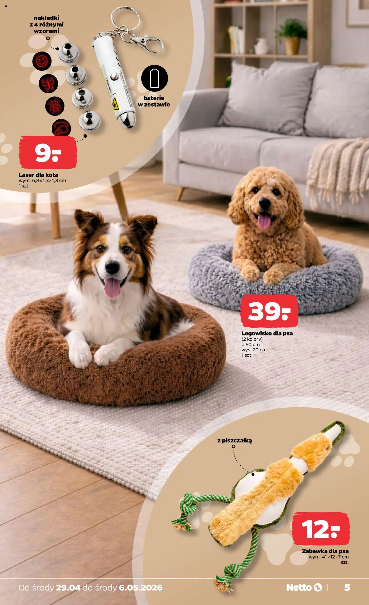 Netto gazetka od środy NonFood od 29.04.2026 | Strona: 5 | Produkty: Baterie, Legowisko dla psa, Zabawka dla psa