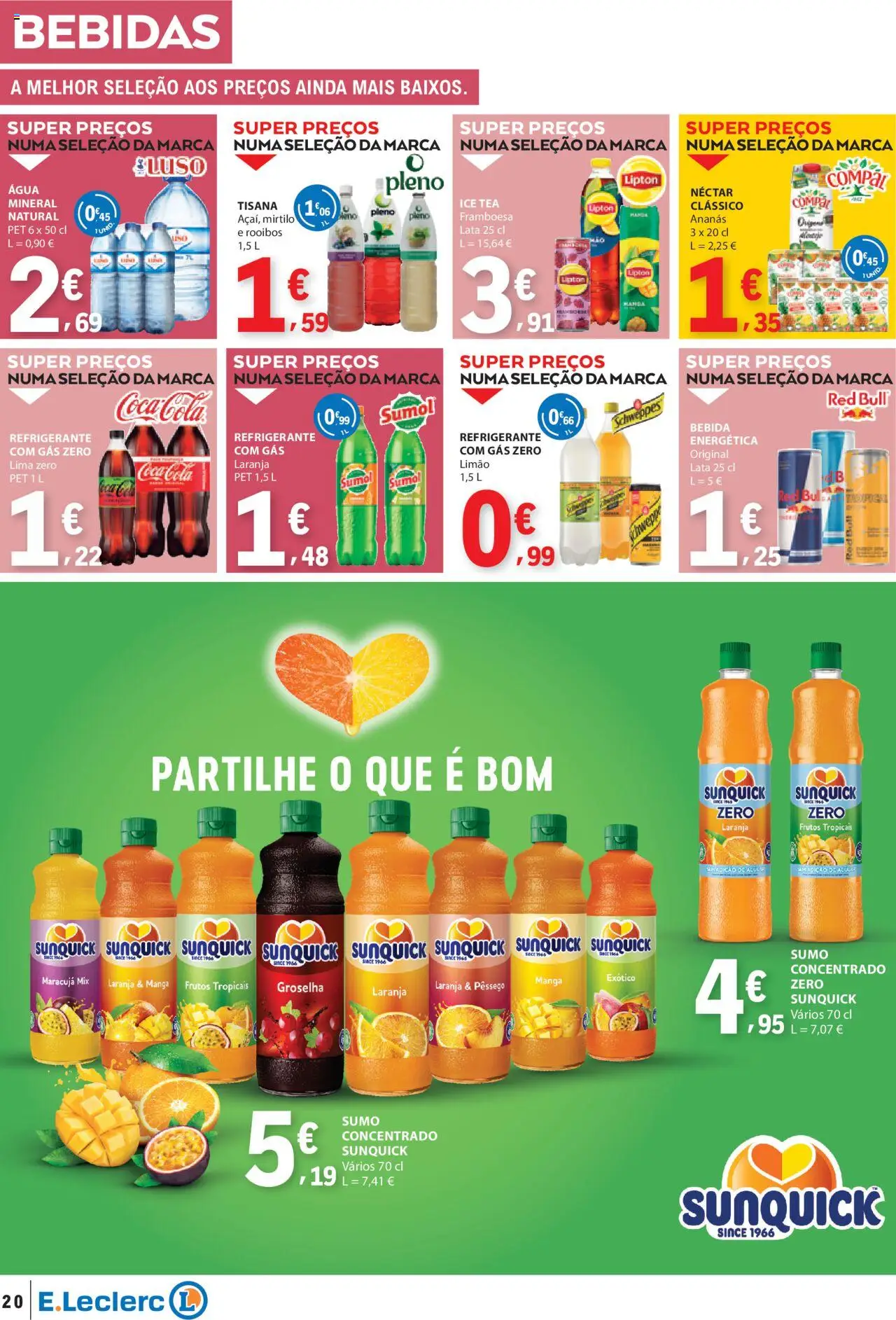 E.Leclerc folheto │ válido de 14.08.2025 | Página: 20 | Produtos: Agua, Refrigerante, Açúcar, Bebida